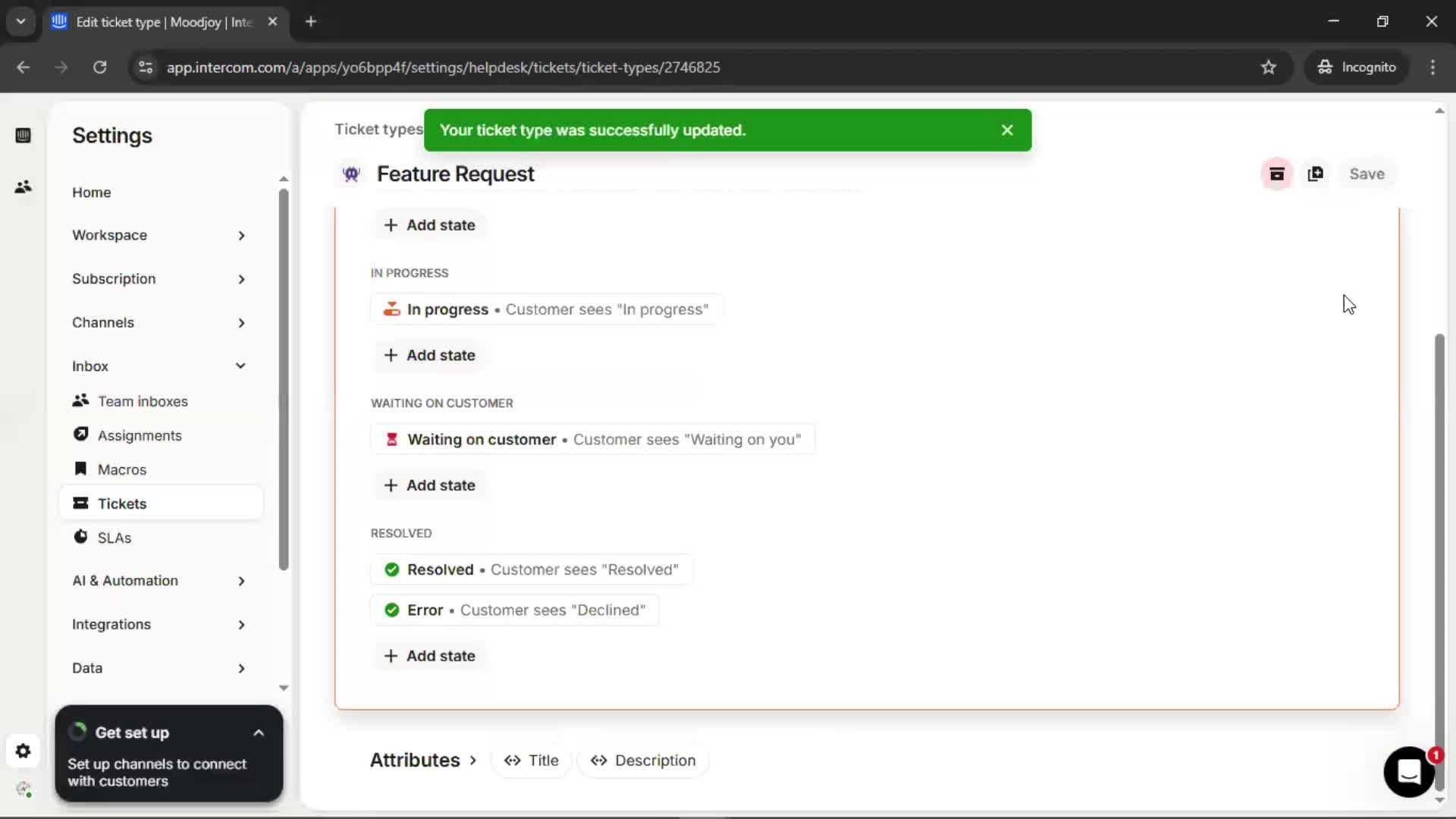 Creating a ticket type screenshot
