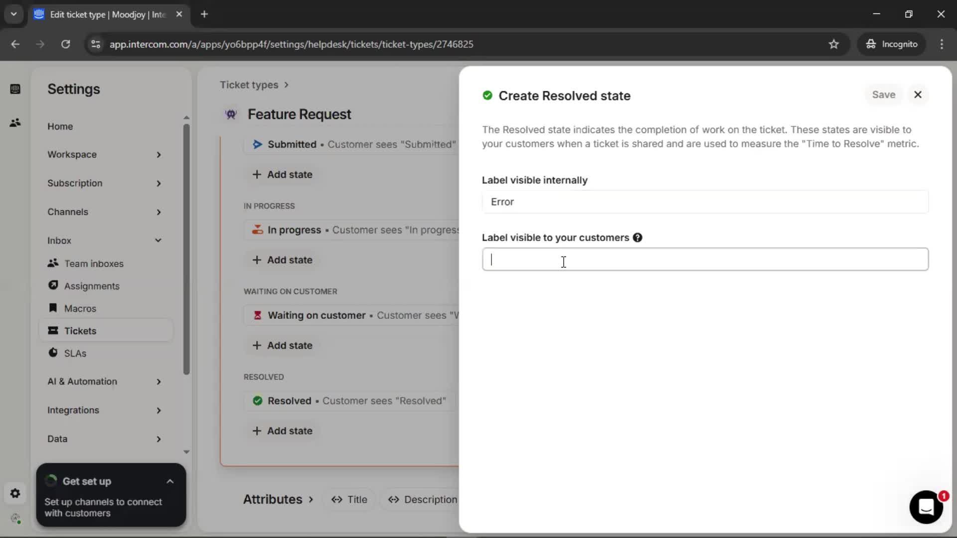 Creating a ticket type screenshot