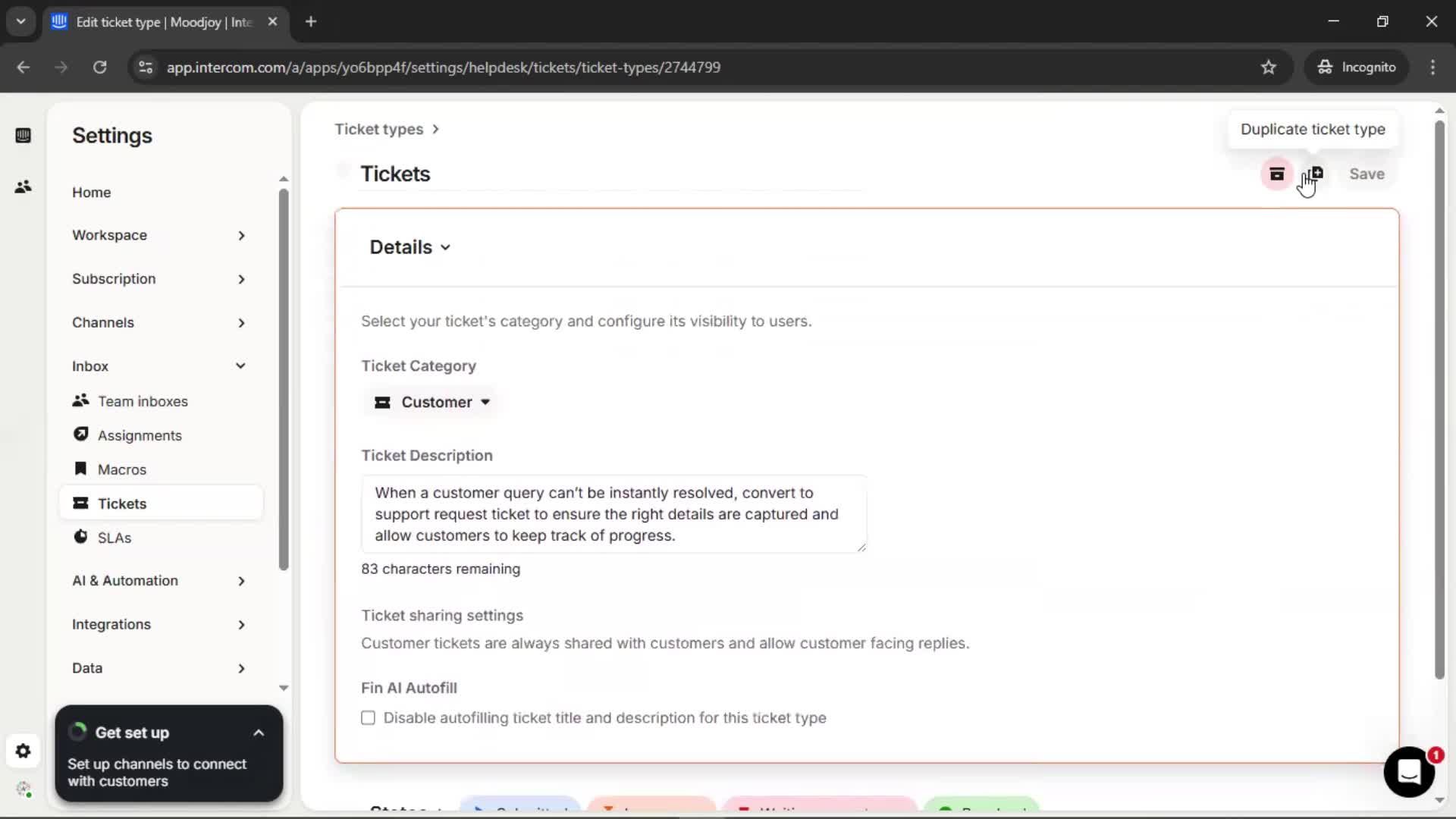 Creating a ticket type screenshot