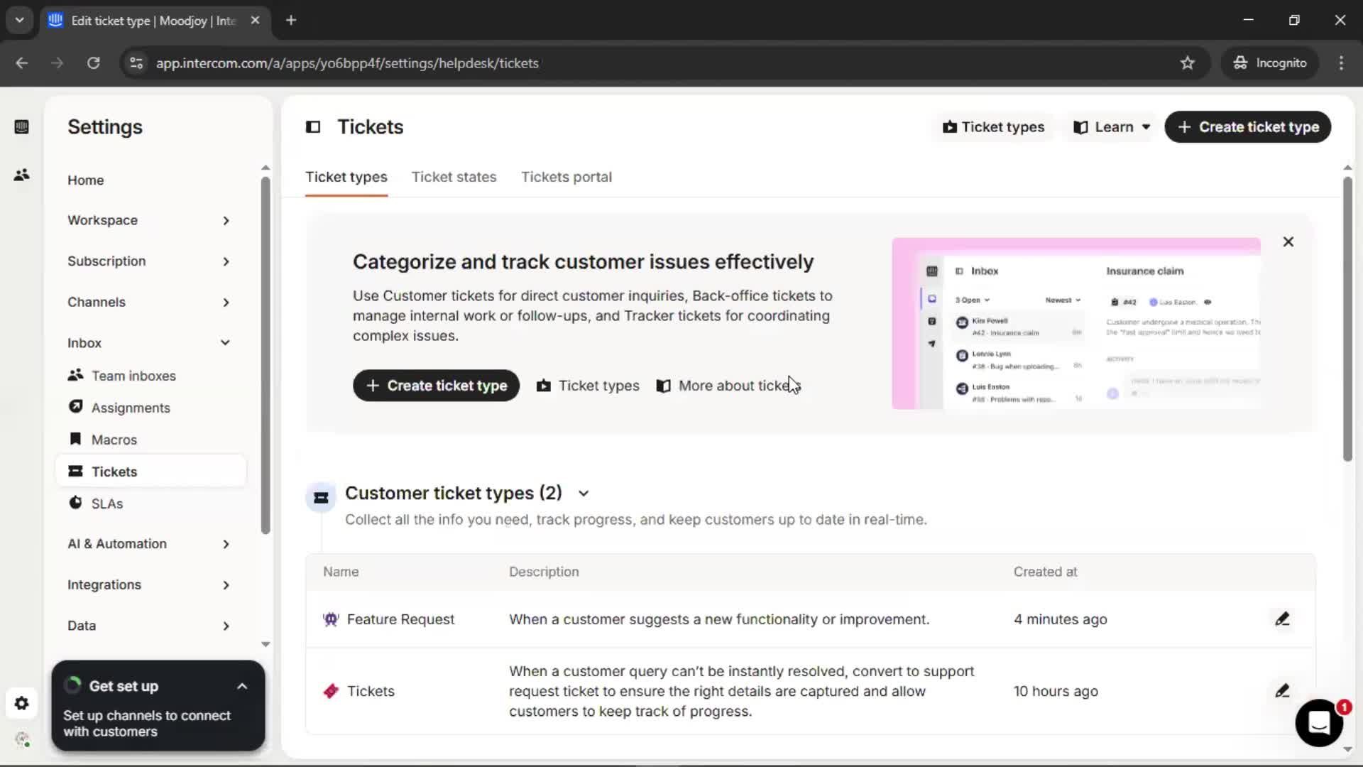 Creating a ticket type screenshot