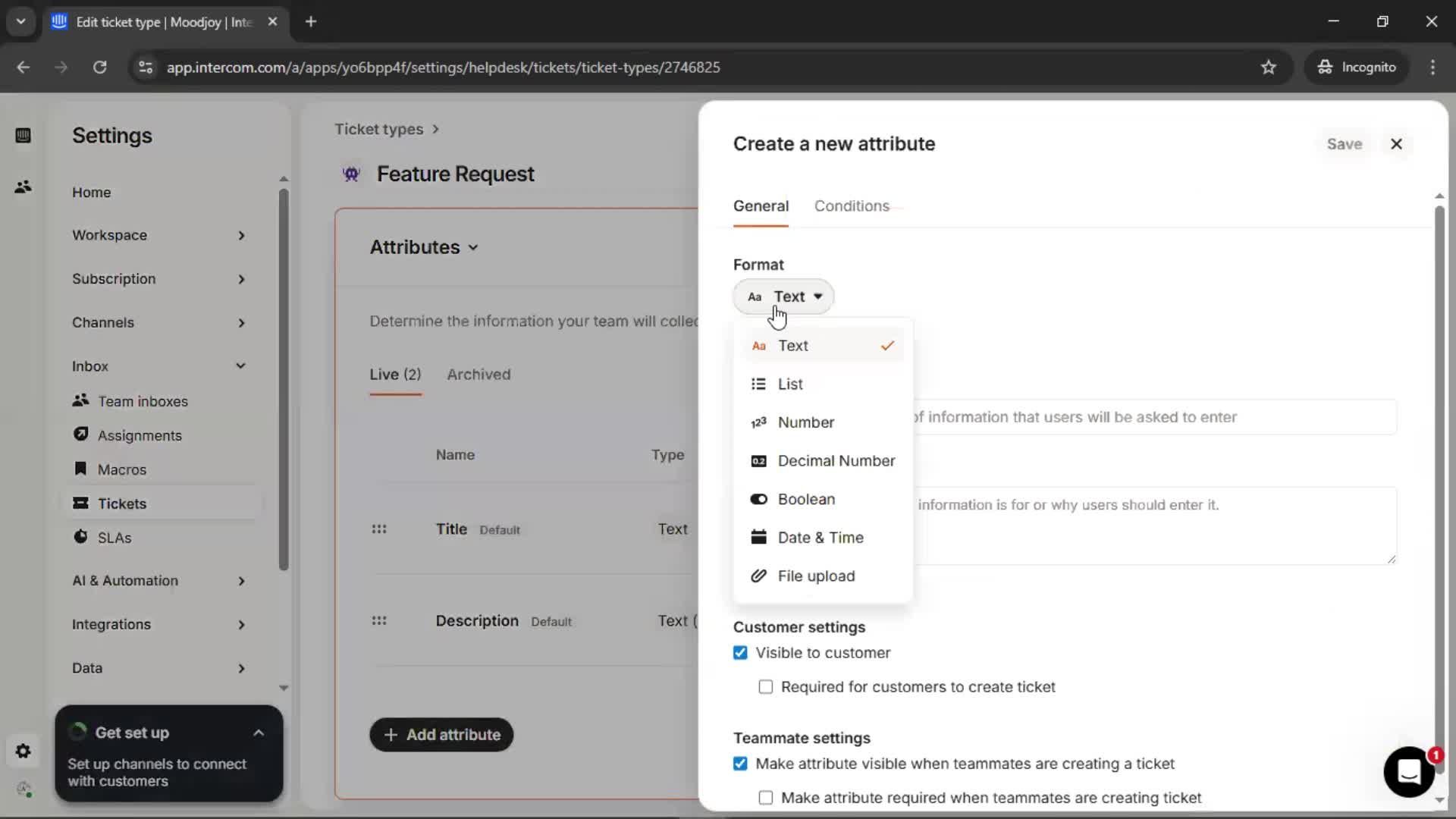 Creating a ticket type screenshot