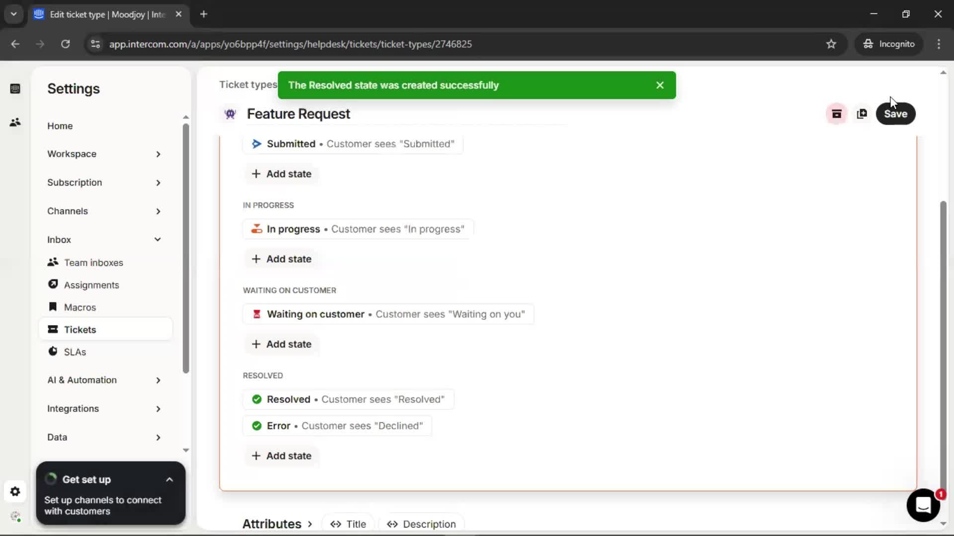 Creating a ticket type screenshot