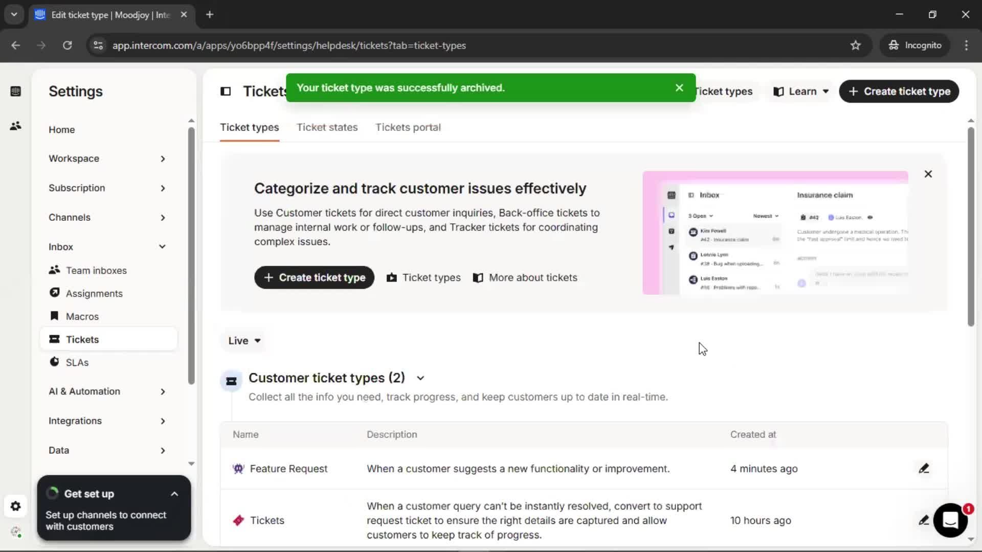 Creating a ticket type screenshot