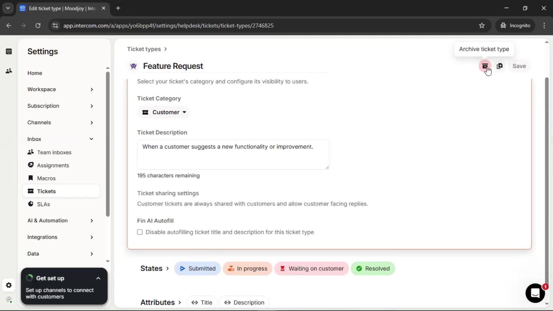 Creating a ticket type screenshot