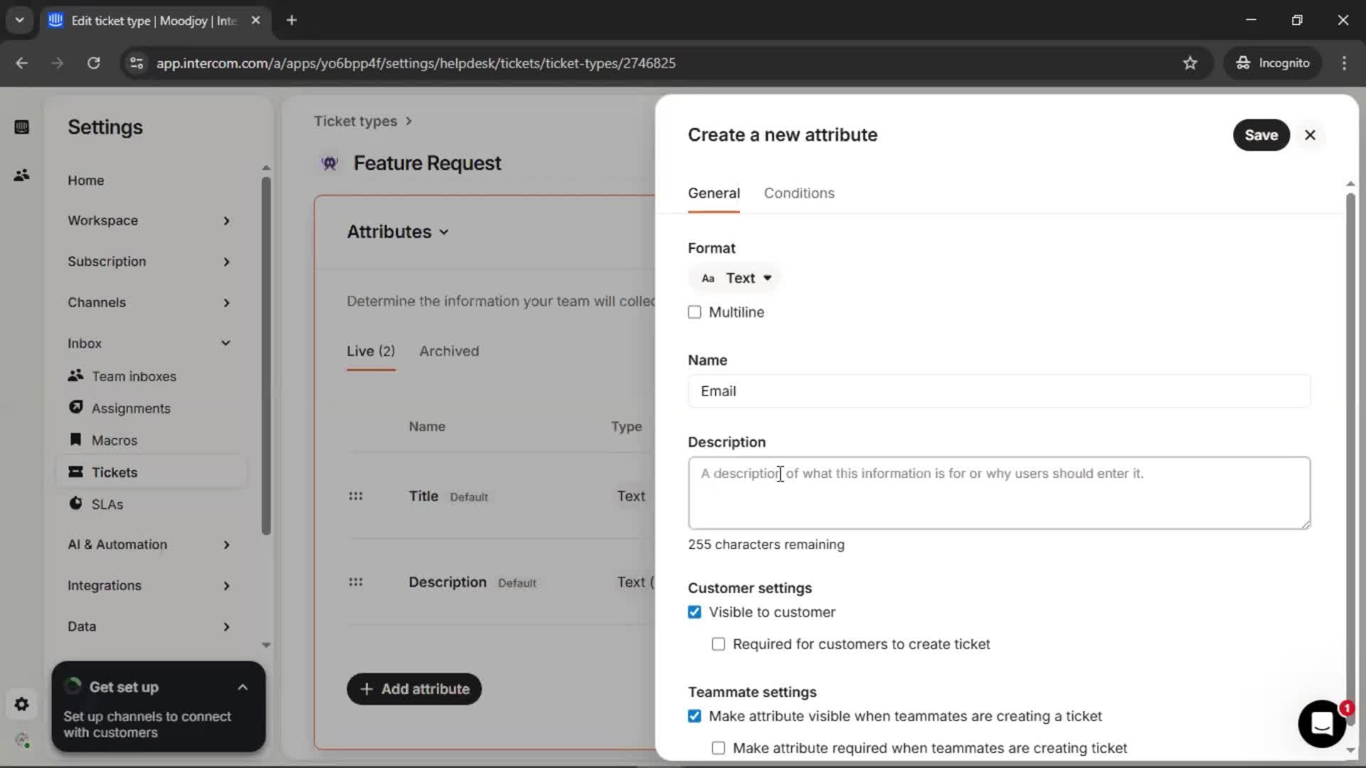 Creating a ticket type screenshot