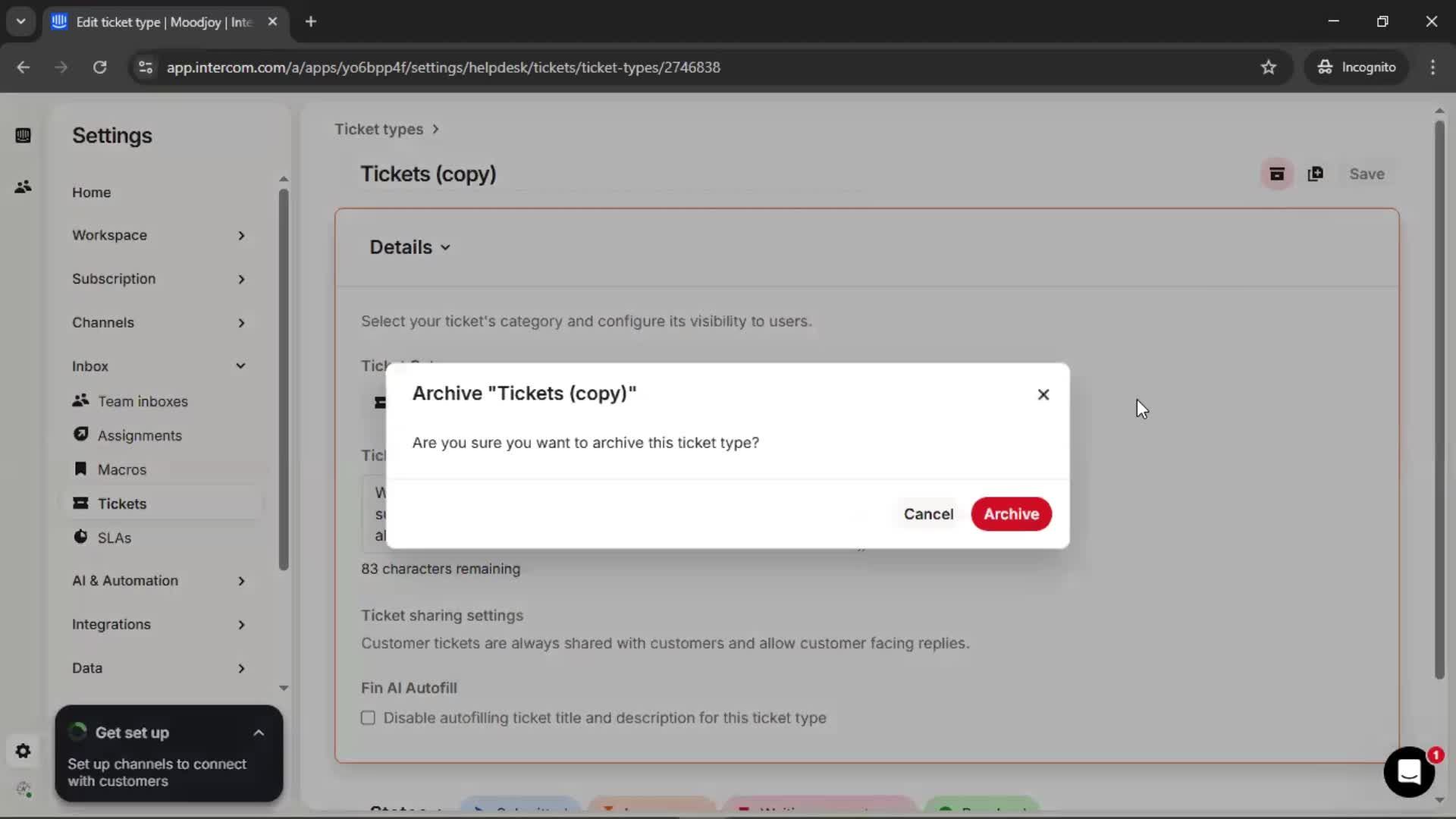 Creating a ticket type screenshot