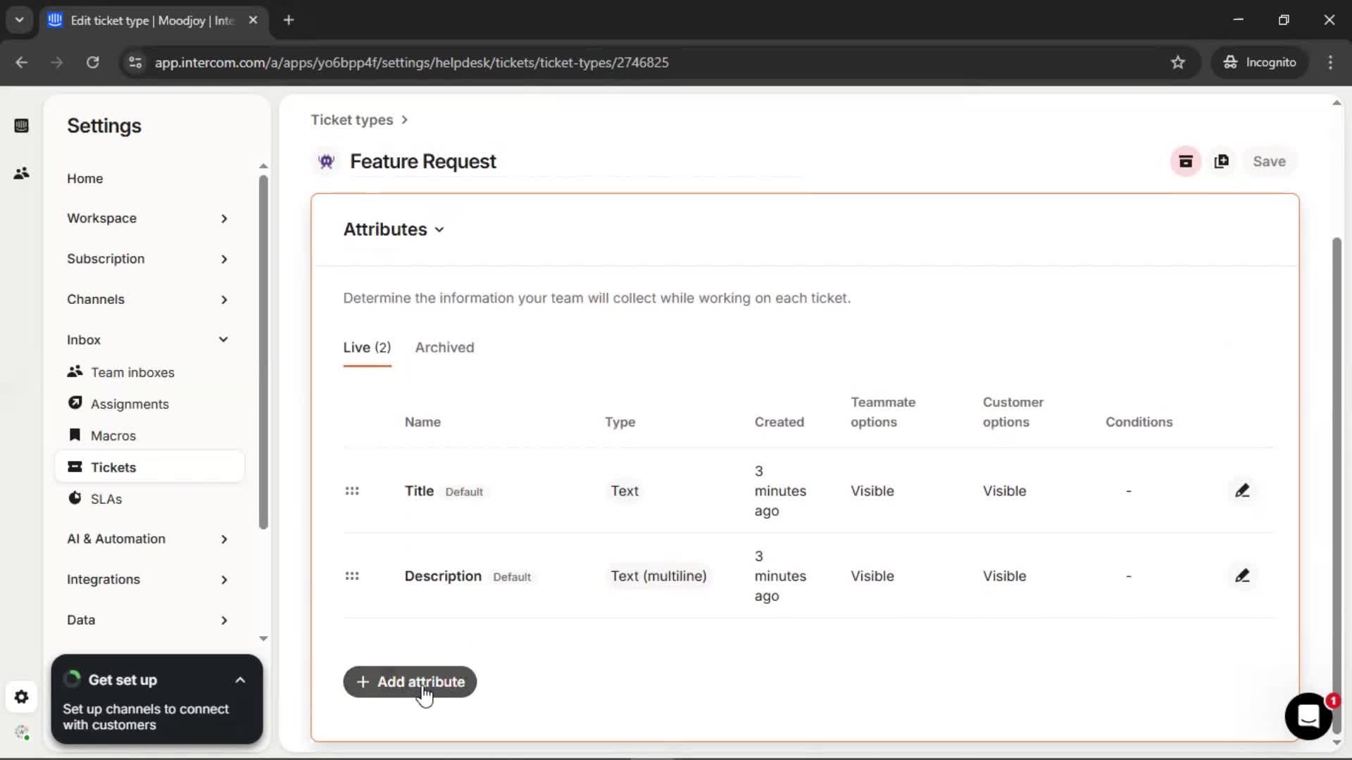 Creating a ticket type screenshot