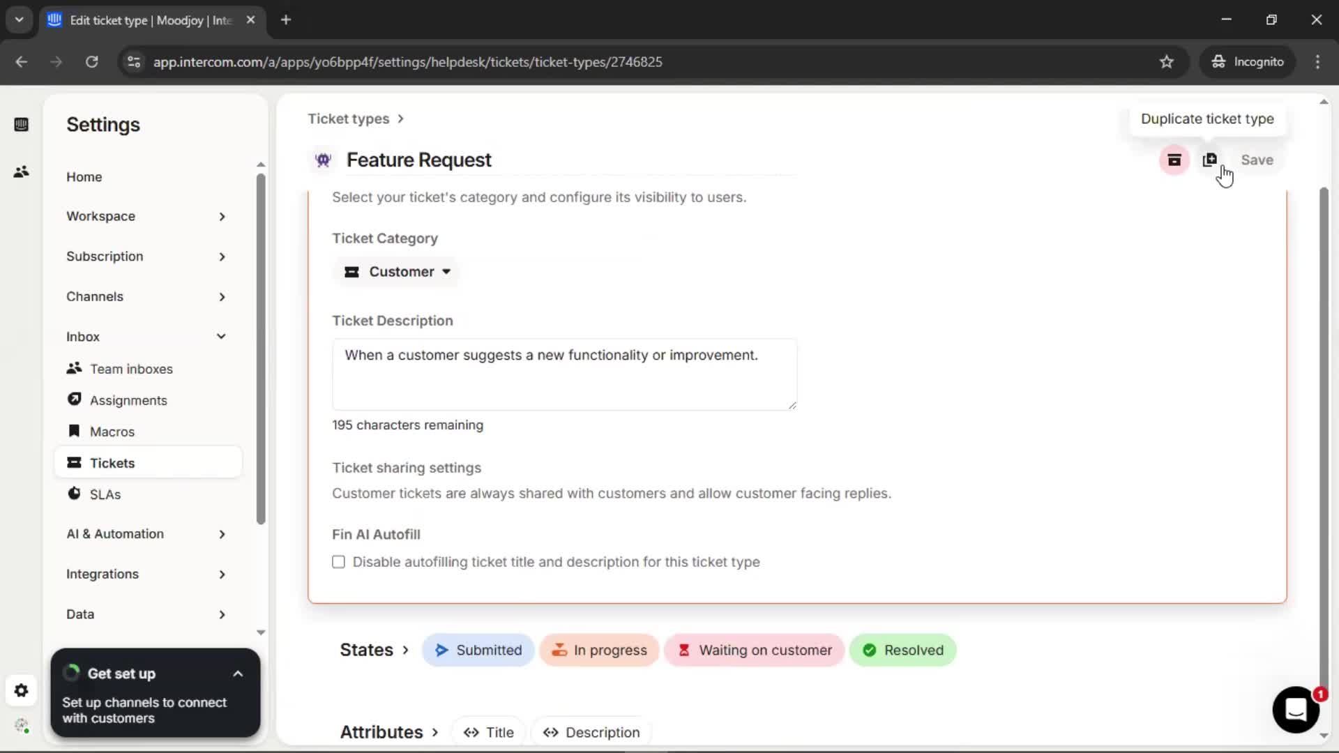 Creating a ticket type screenshot