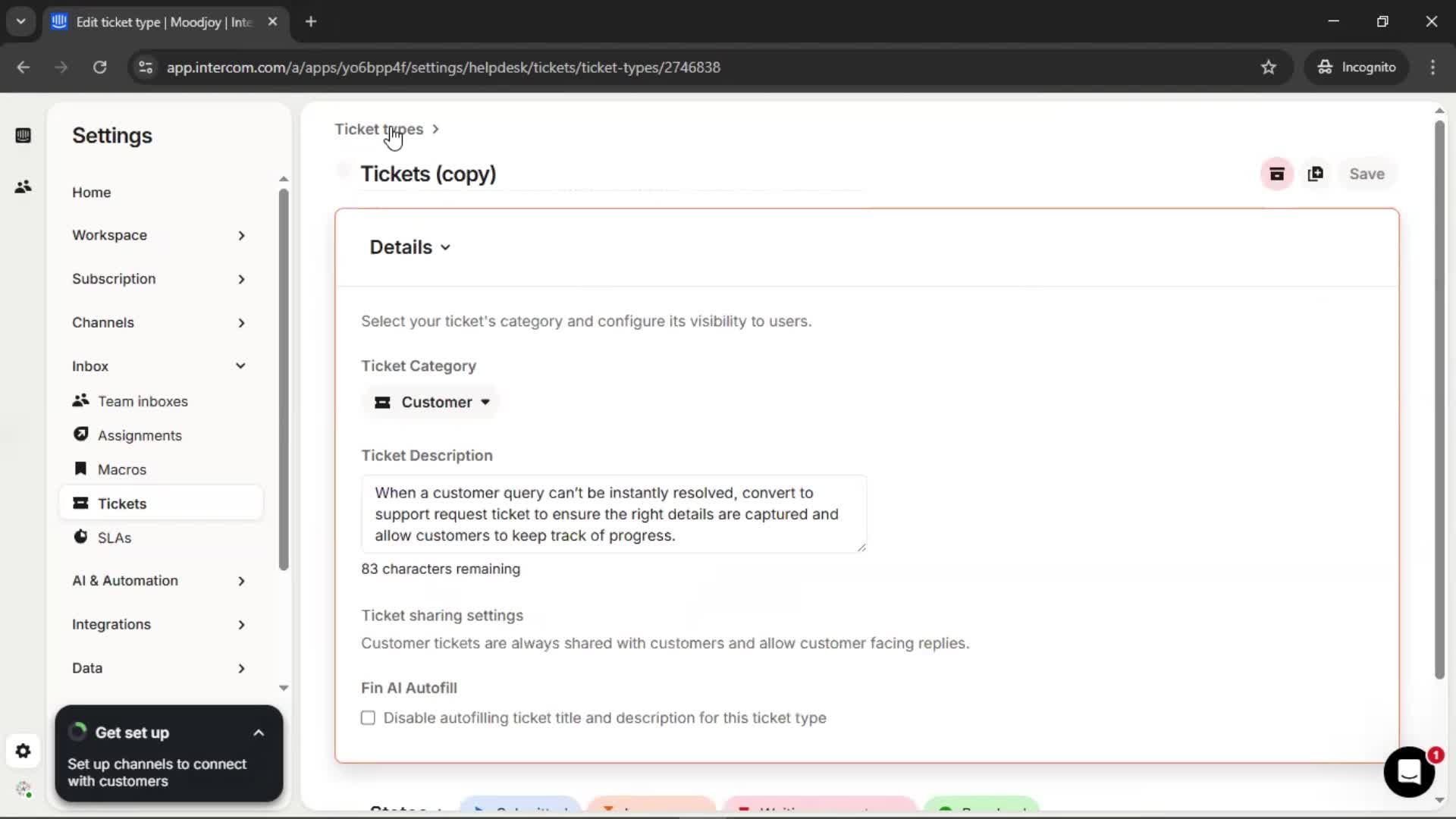 Creating a ticket type screenshot