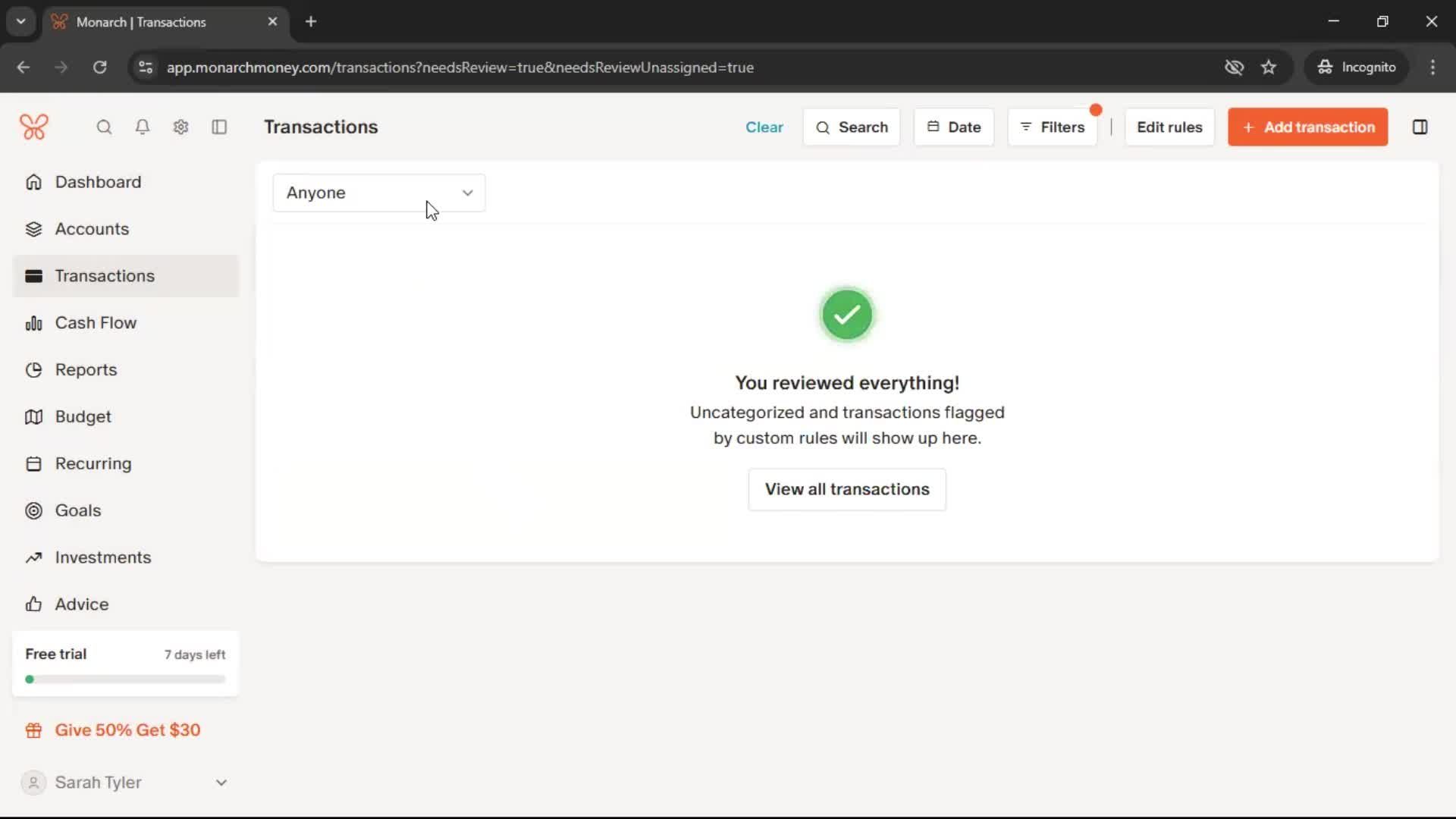 Adding transactions screenshot