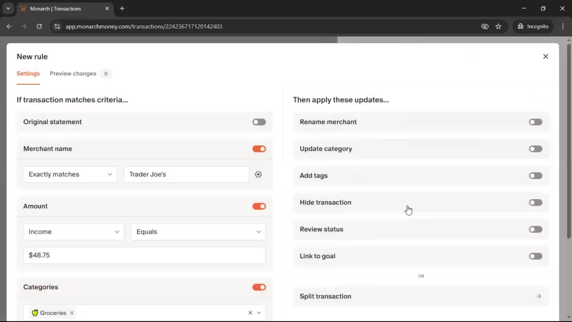 Adding transactions screenshot
