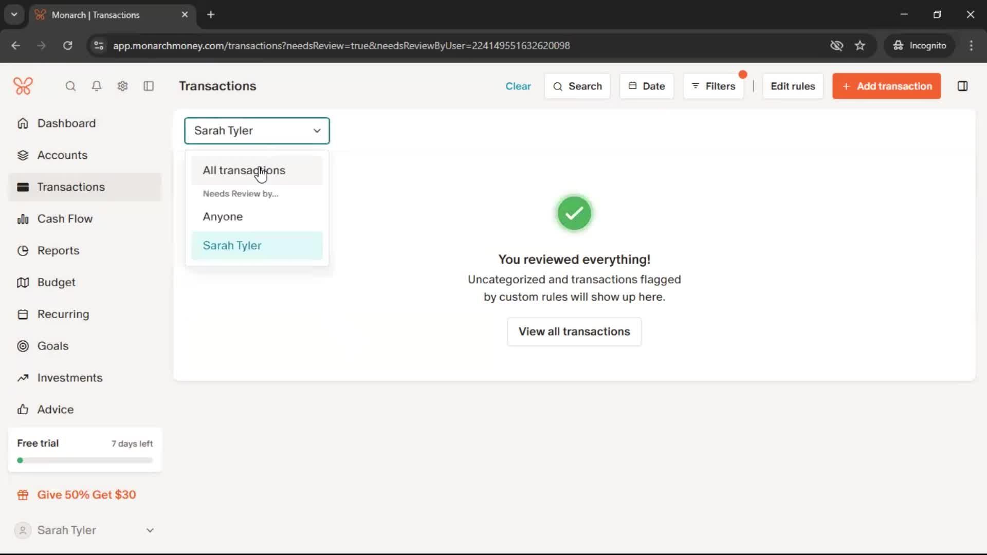 Adding transactions screenshot