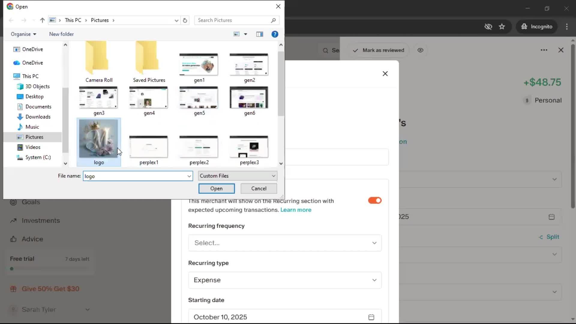 Adding transactions screenshot