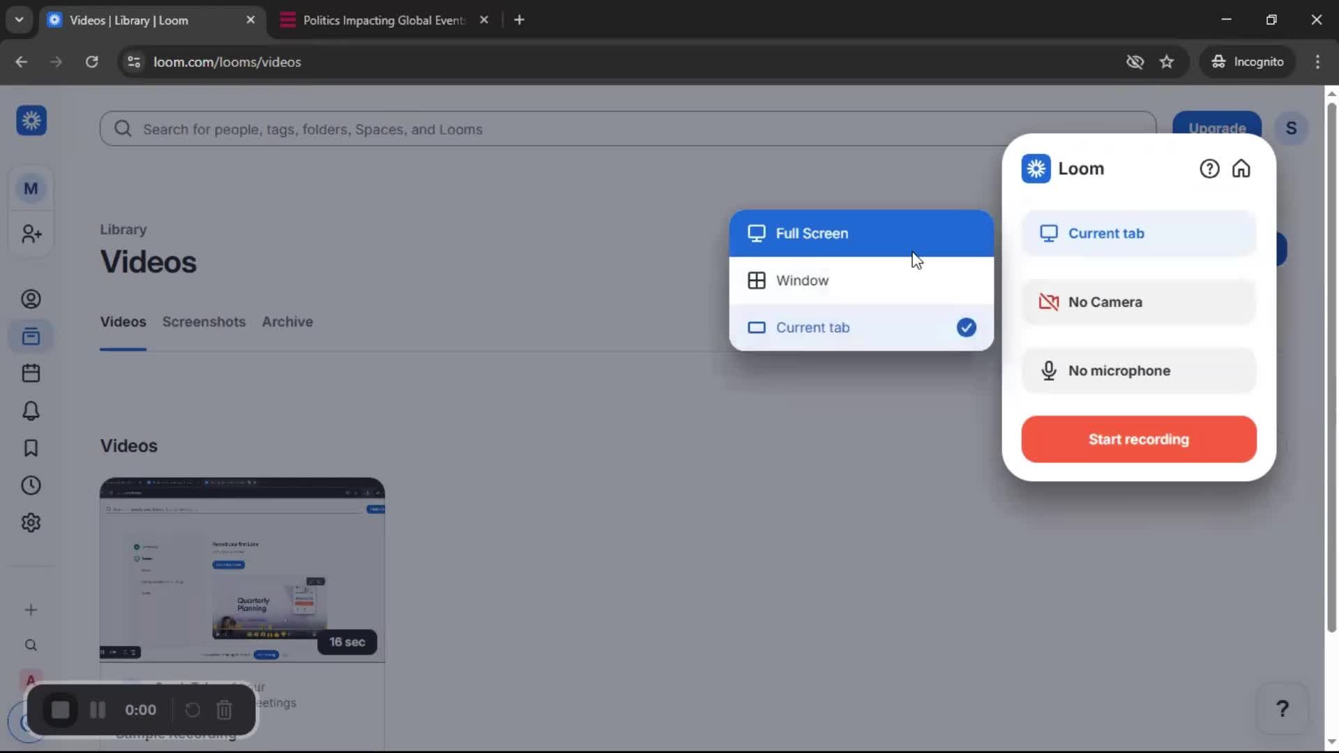 Creating a video screenshot