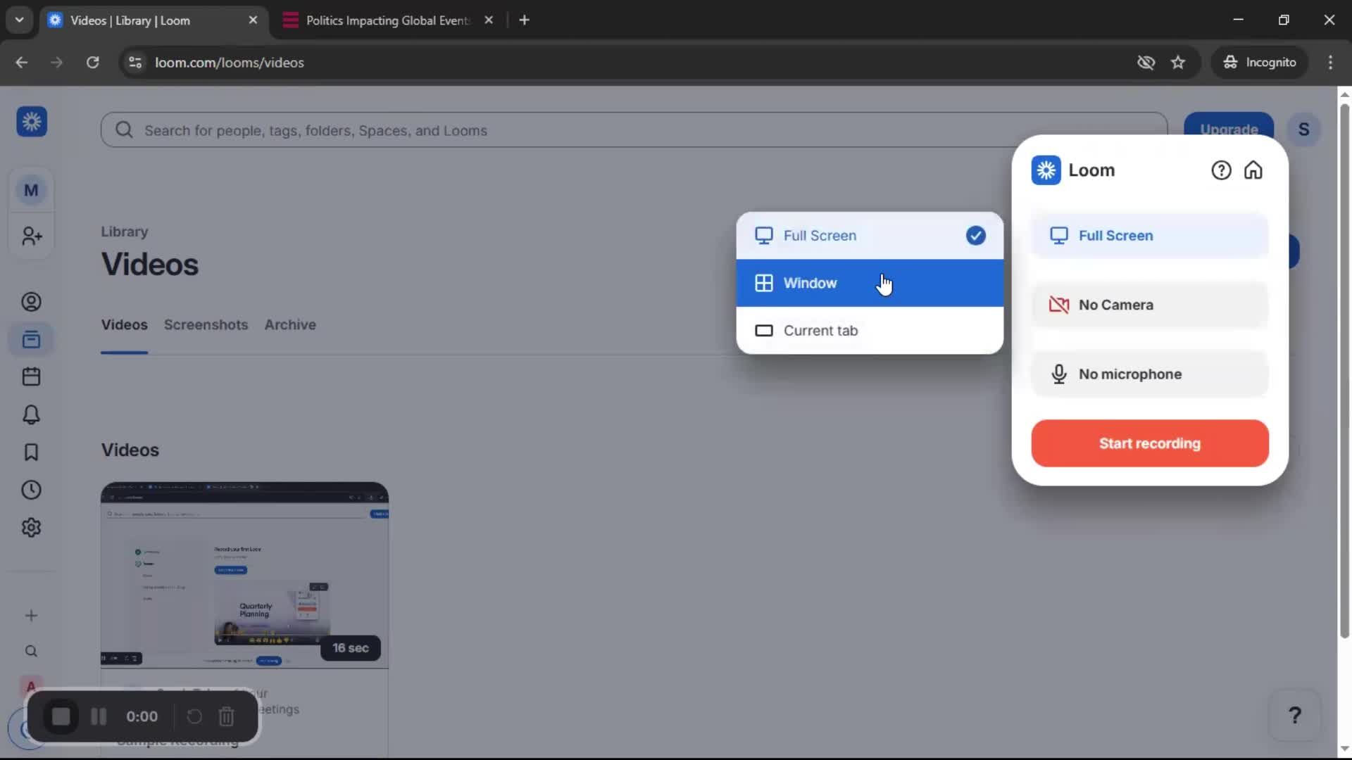 Creating a video screenshot