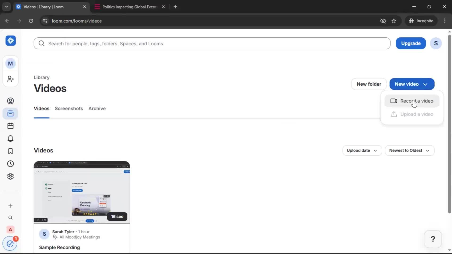 Creating a video on Loom video thumbnail