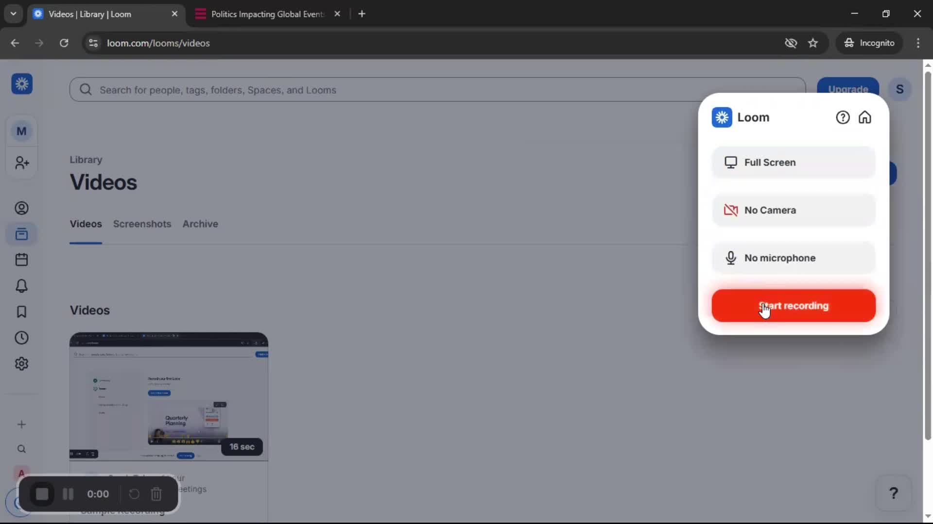 Creating a video screenshot