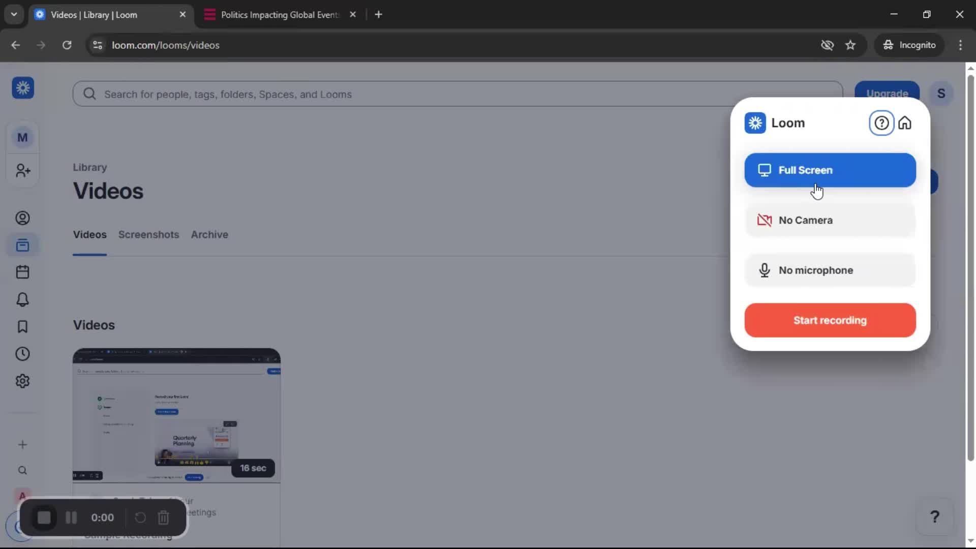 Creating a video on Loom video thumbnail