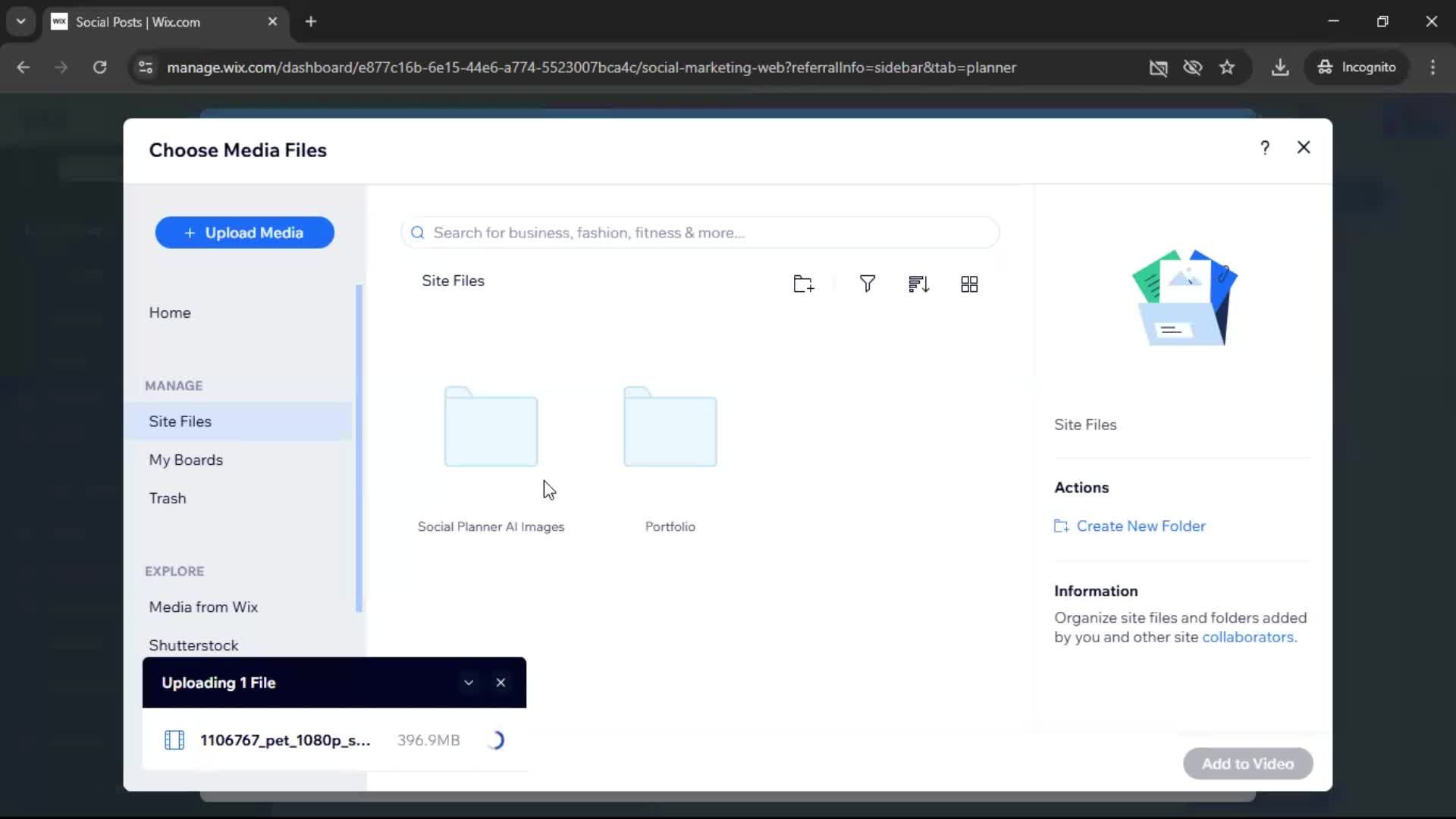 Creating a video on Wix video thumbnail