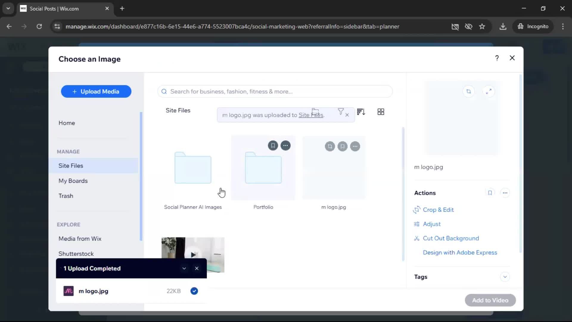 Creating a video on Wix video thumbnail