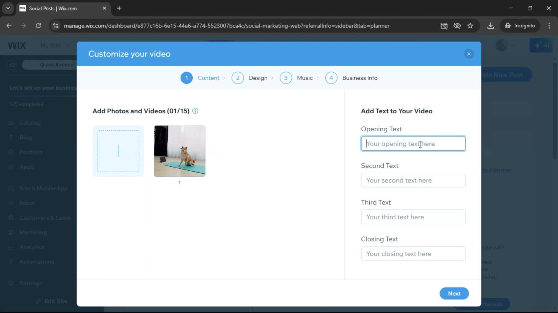 Creating a video on Wix video thumbnail