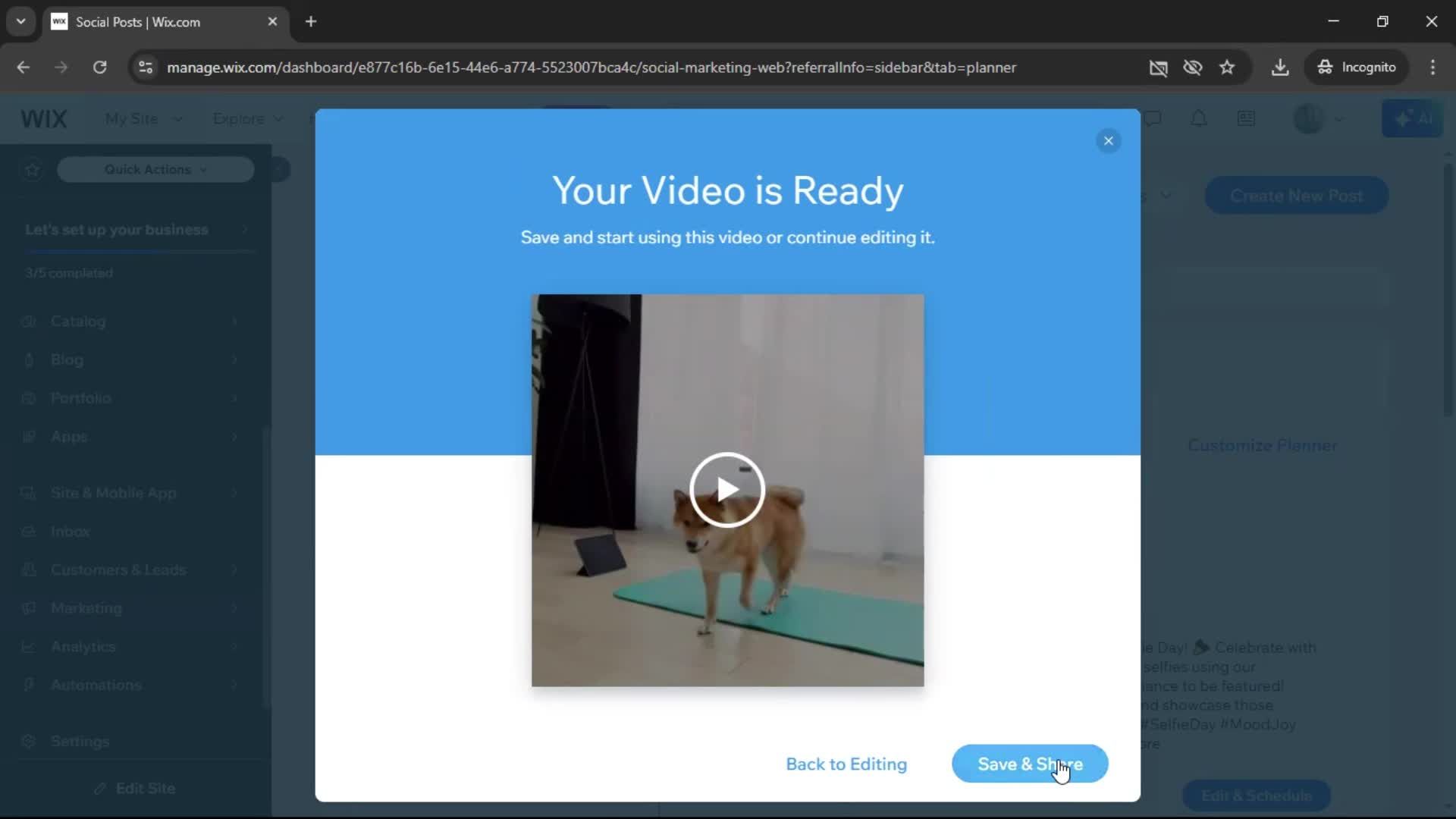 Creating a video on Wix video thumbnail