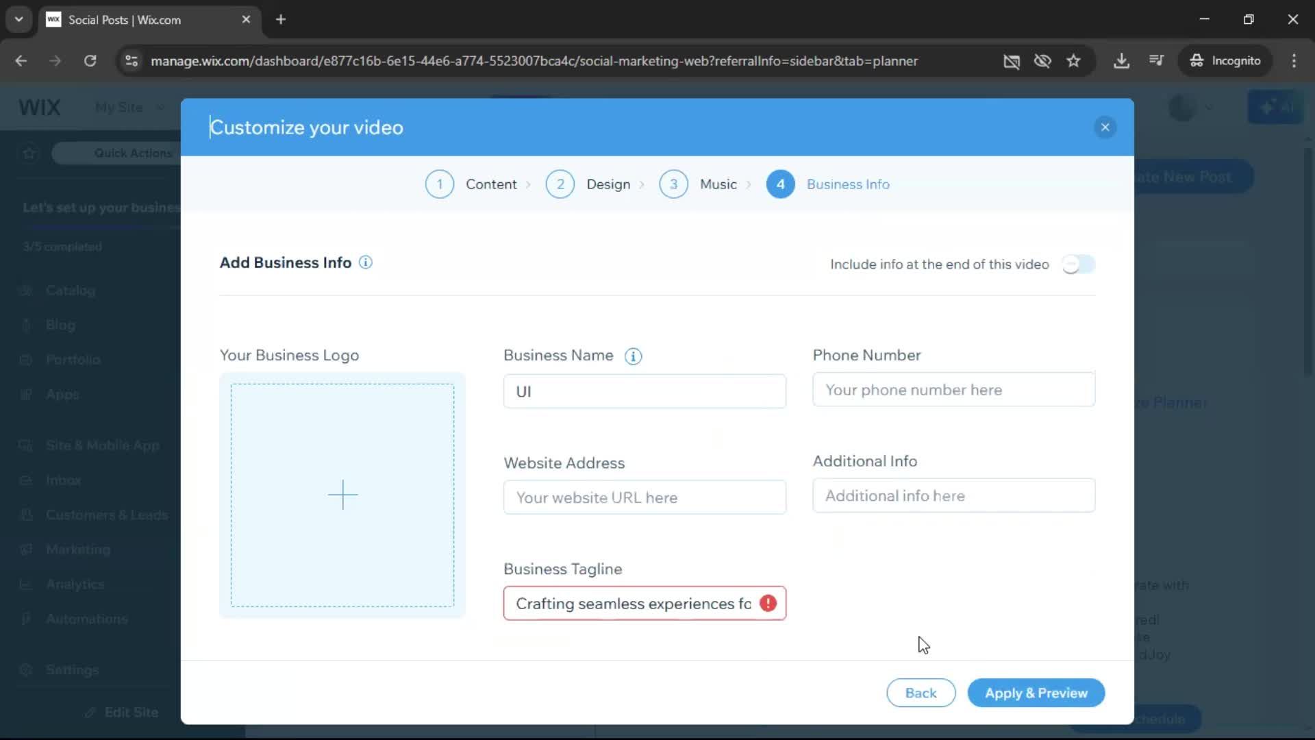Creating a video on Wix video thumbnail