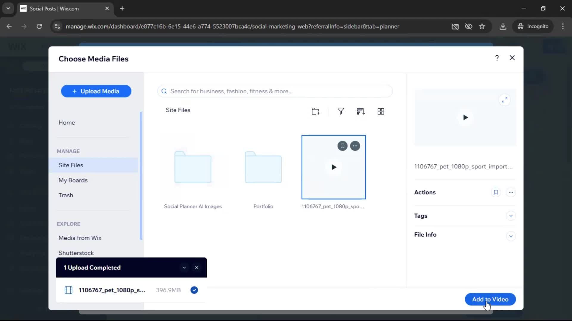 Creating a video on Wix video thumbnail
