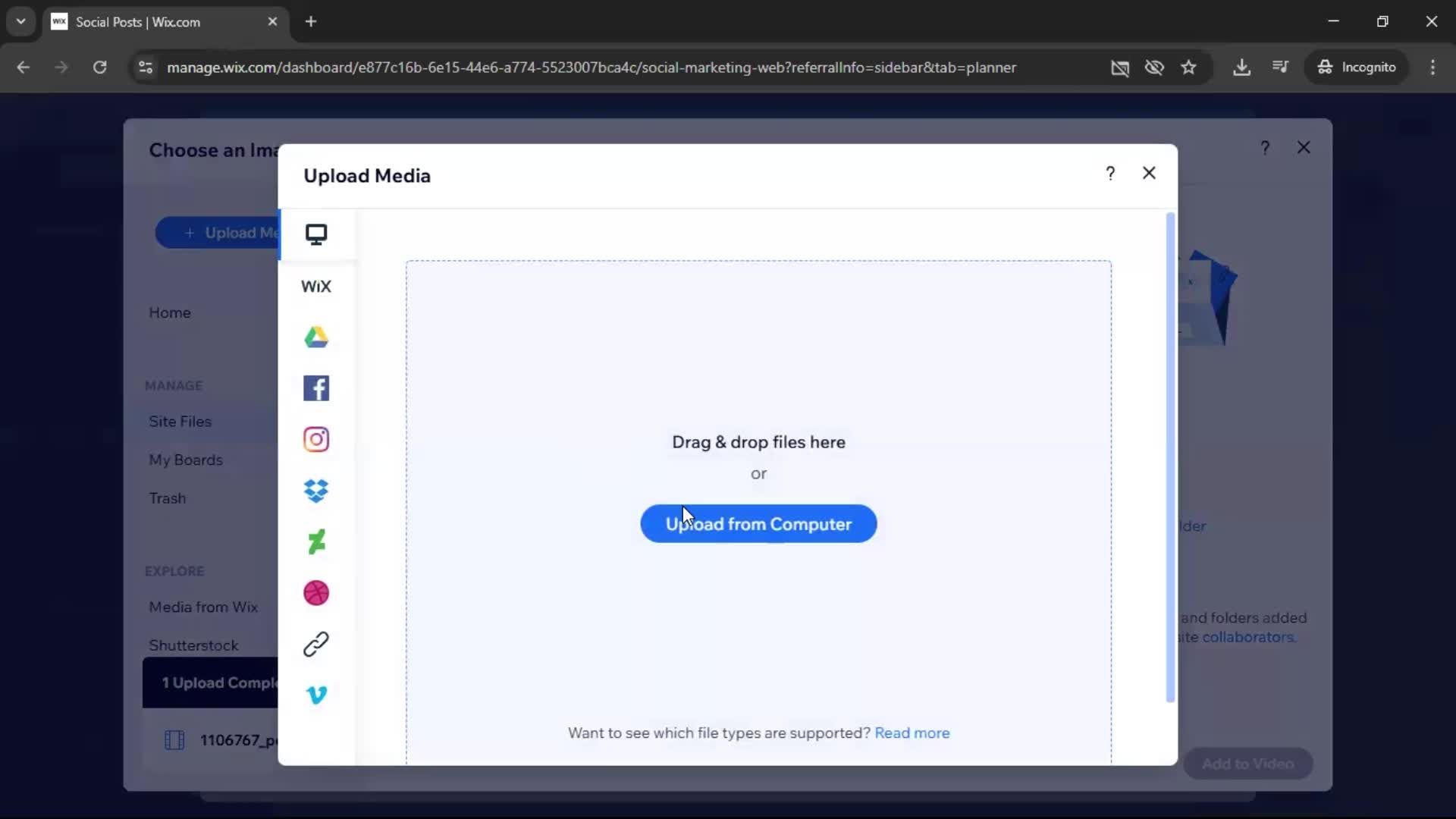 Creating a video on Wix video thumbnail