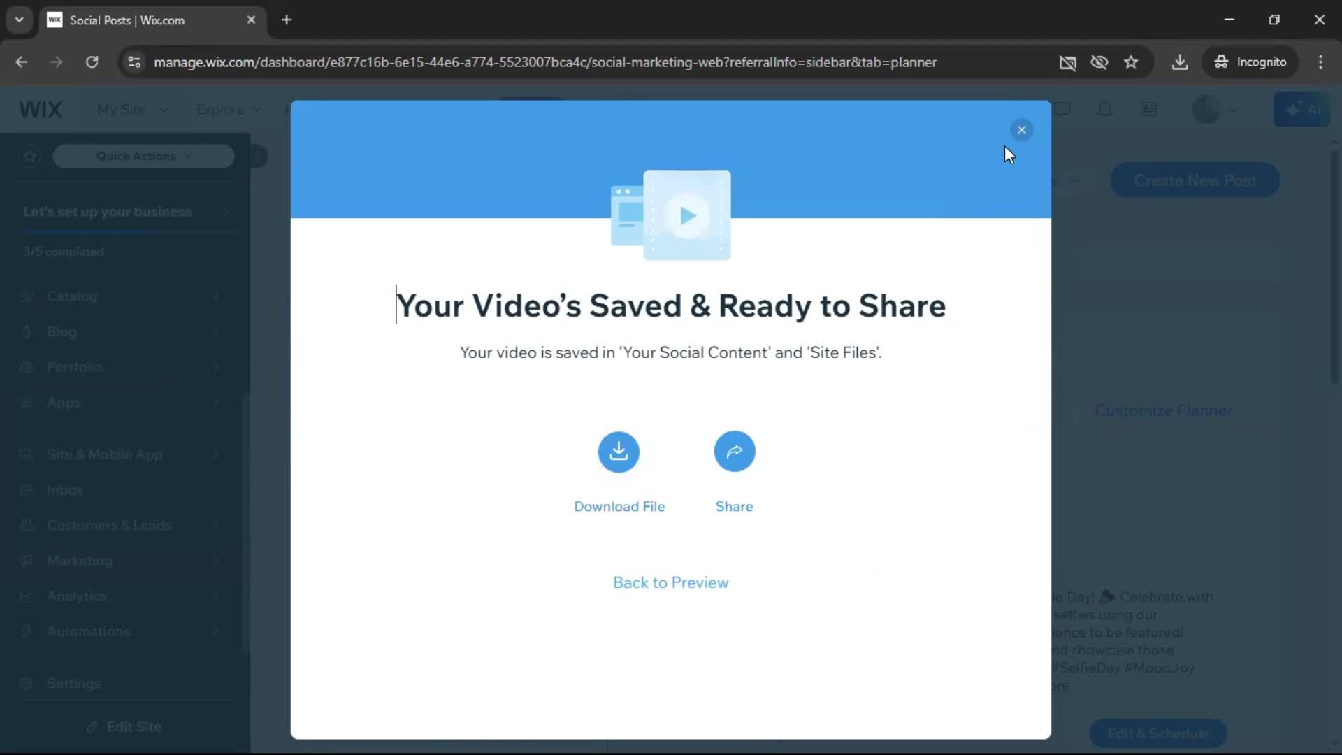 Creating a video on Wix video thumbnail