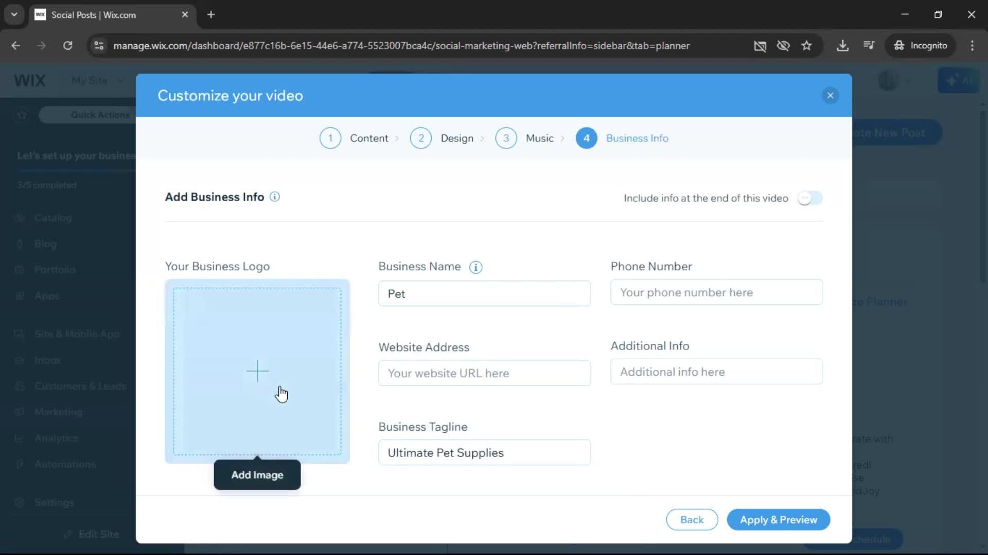 Creating a video on Wix video thumbnail