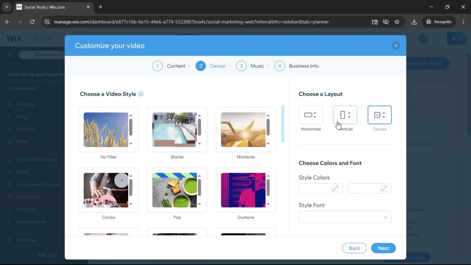 Creating a video on Wix video thumbnail