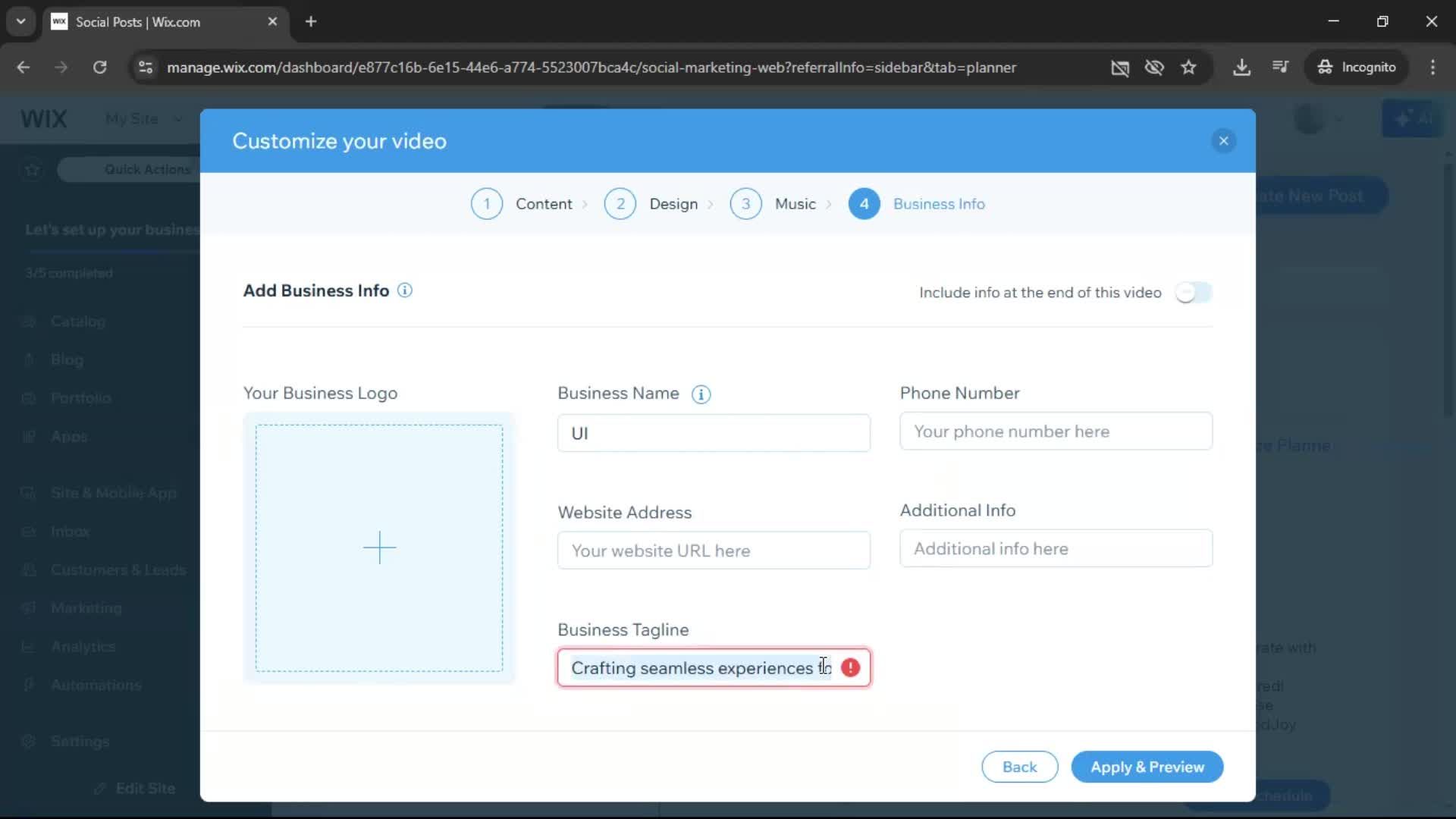 Creating a video on Wix video thumbnail