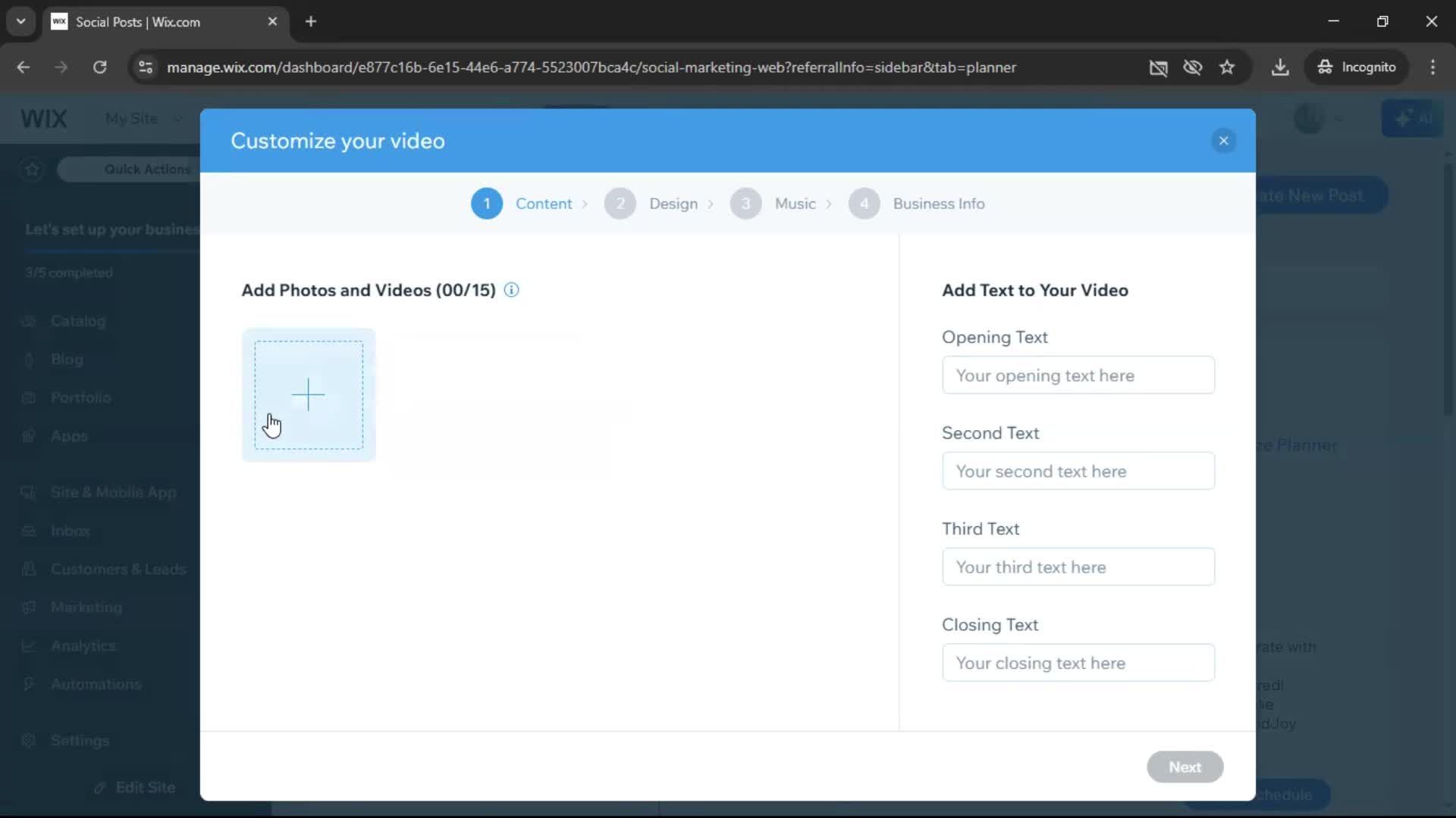 Creating a video on Wix video thumbnail