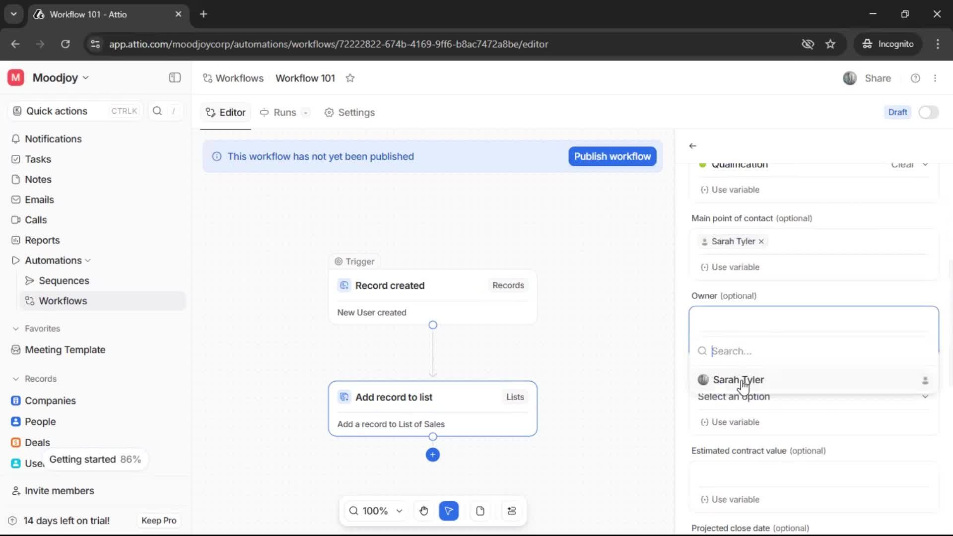 Creating a workflow screenshot