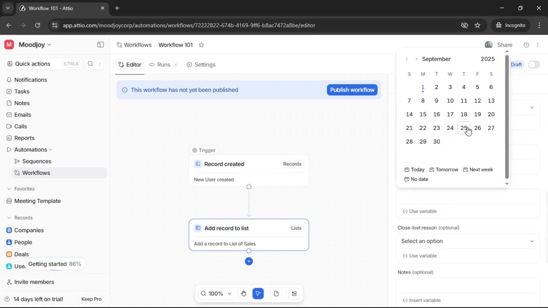 Creating a workflow screenshot