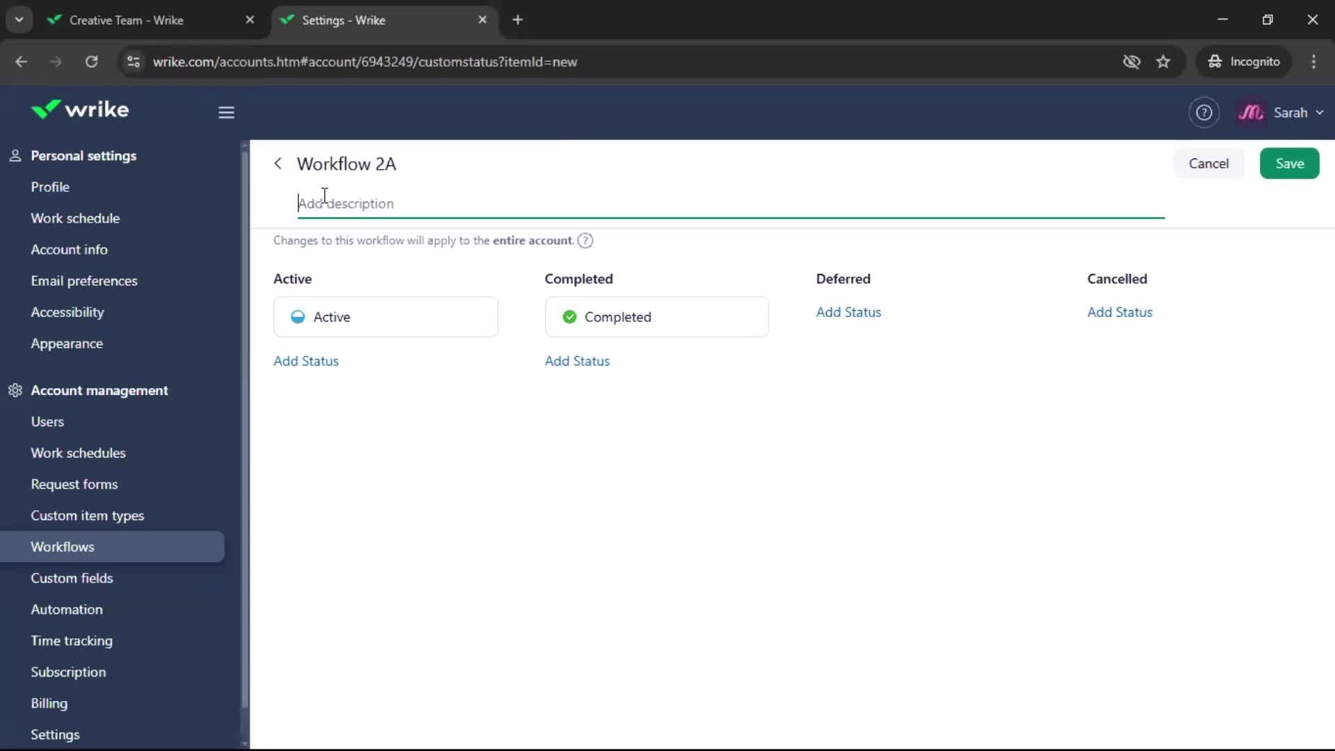 Creating a workflow screenshot