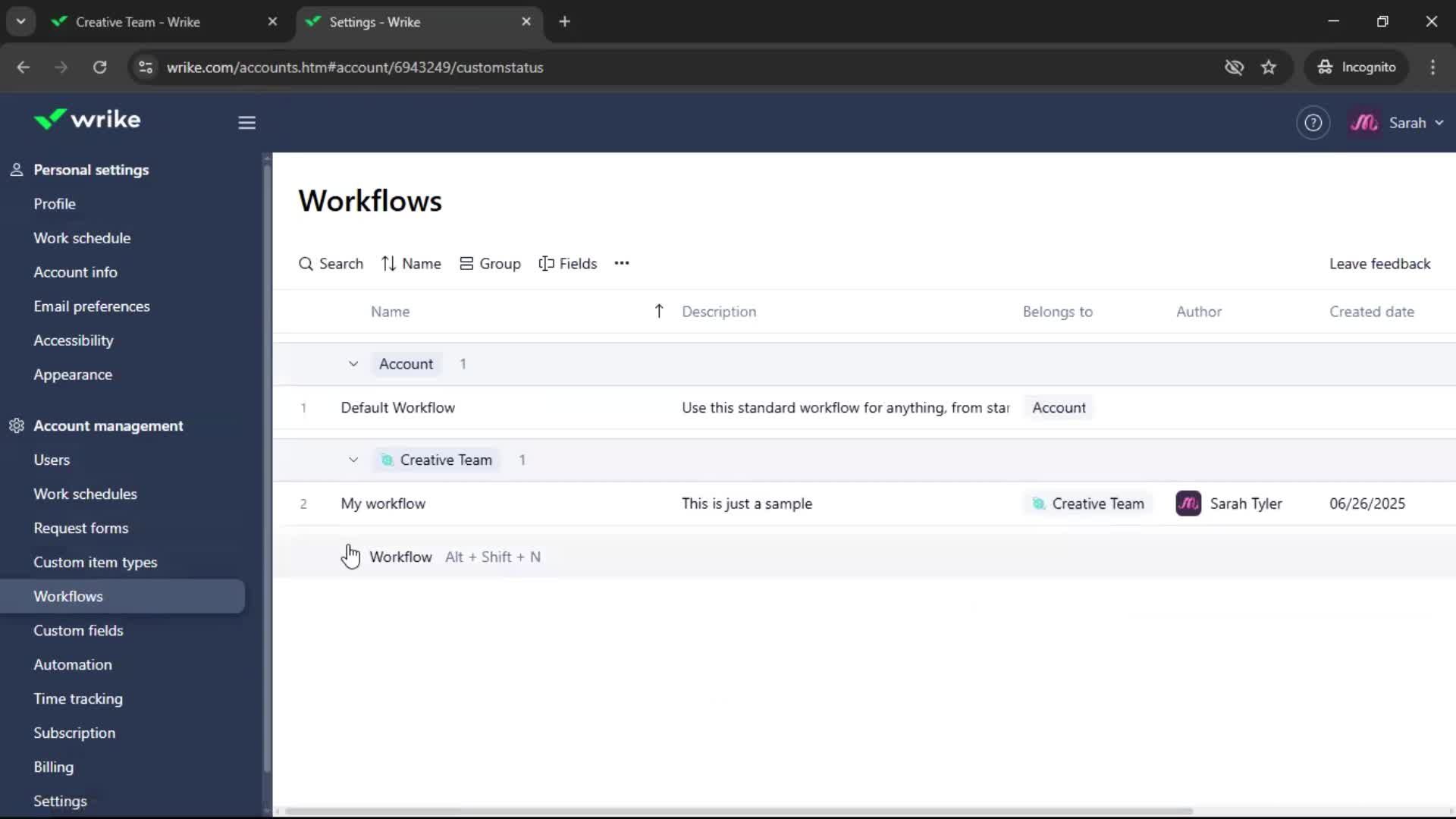 Creating a workflow screenshot
