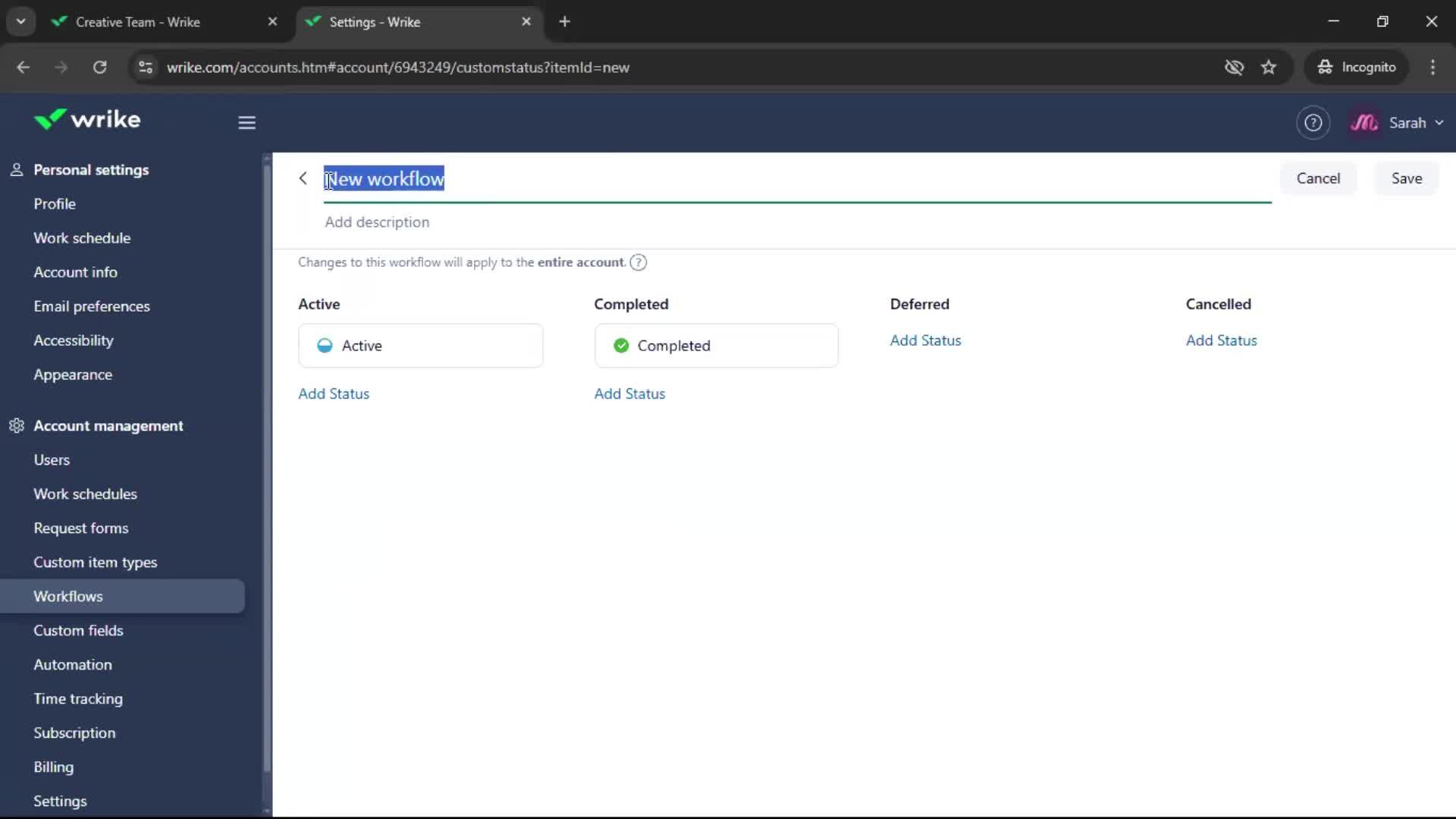 Creating a workflow screenshot