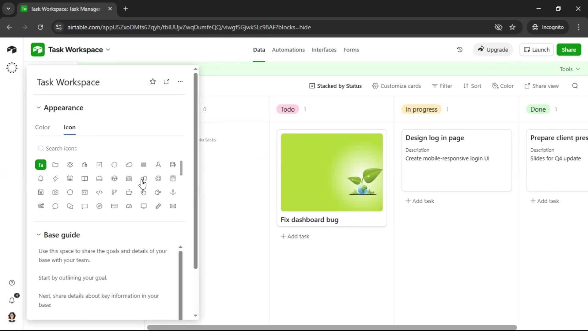 Creating a workspace screenshot