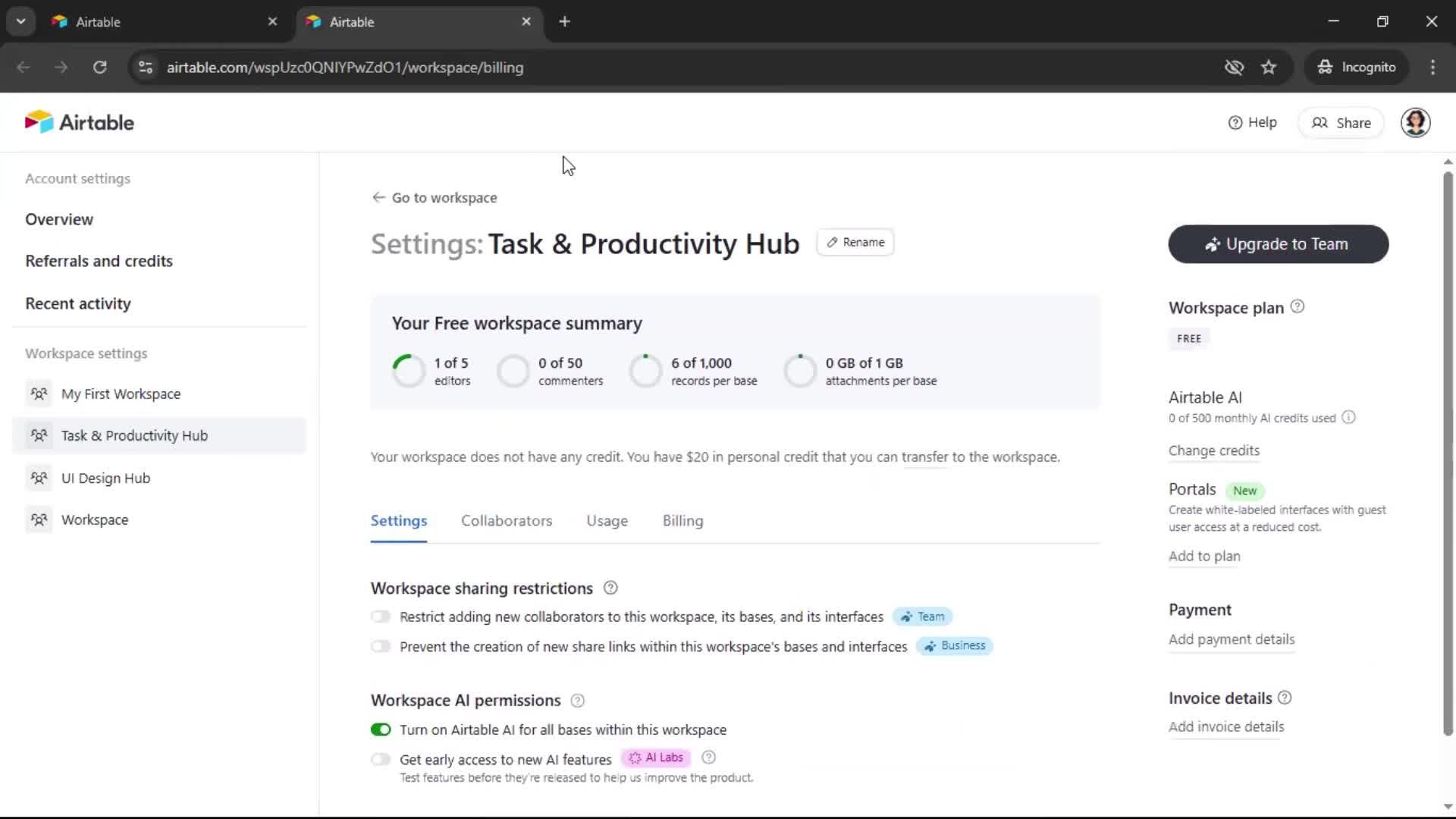 Creating a workspace screenshot