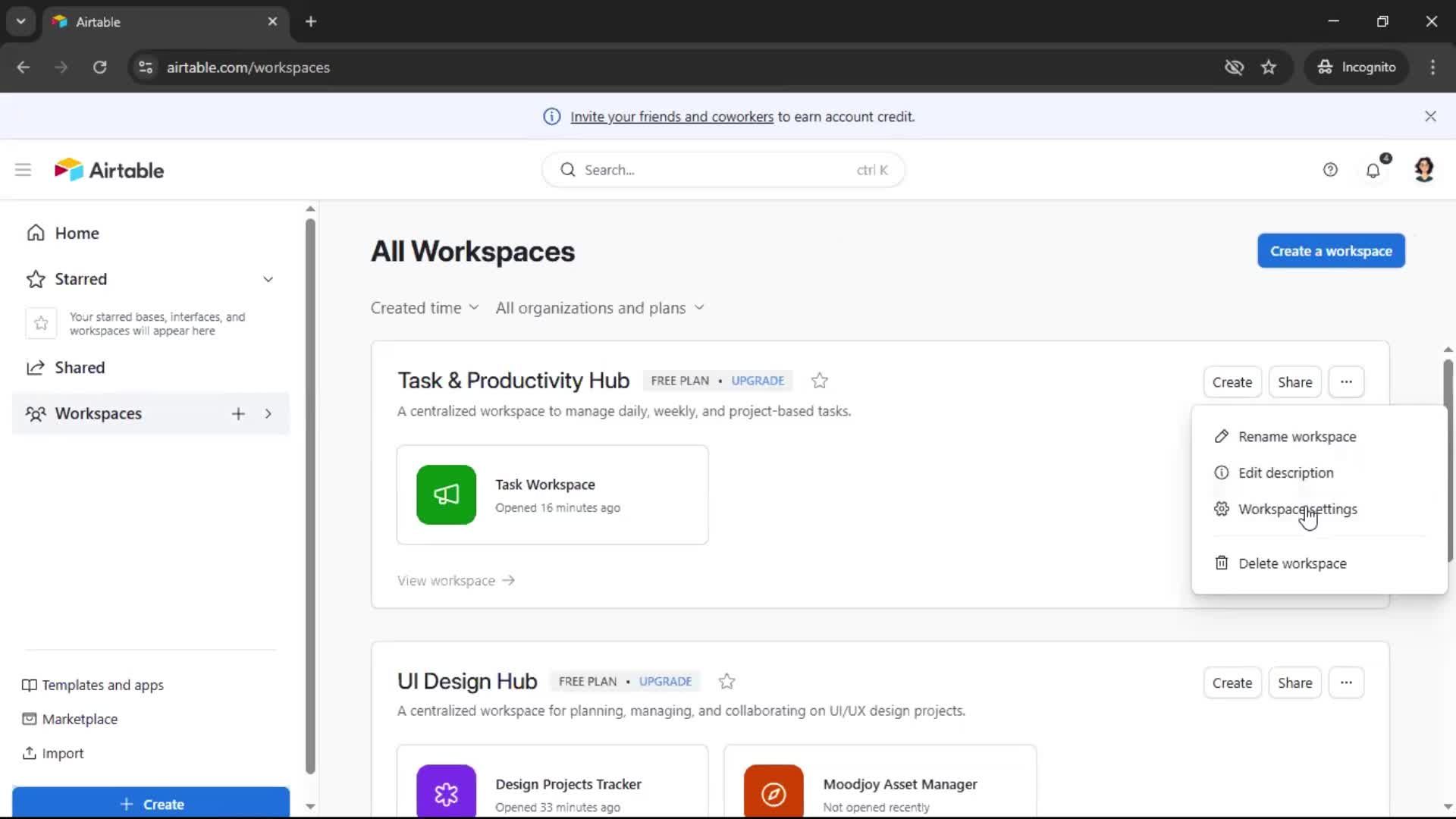 Creating a workspace screenshot