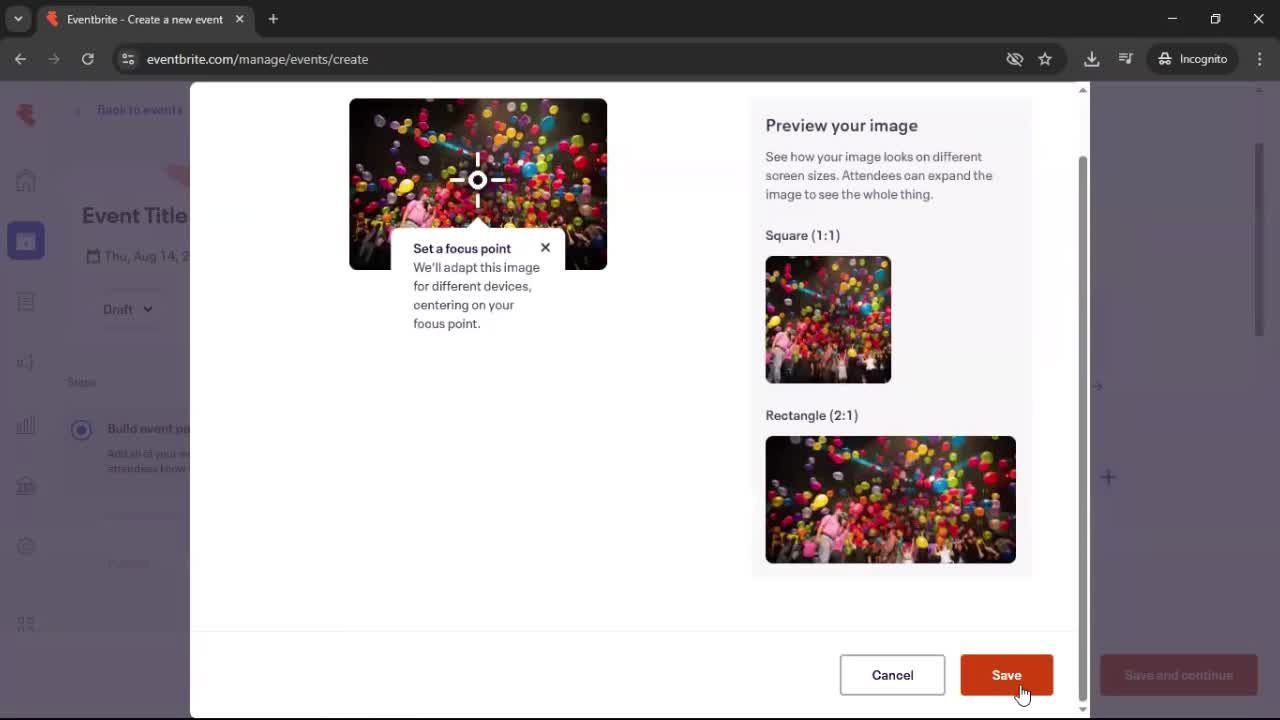 Creating an event screenshot