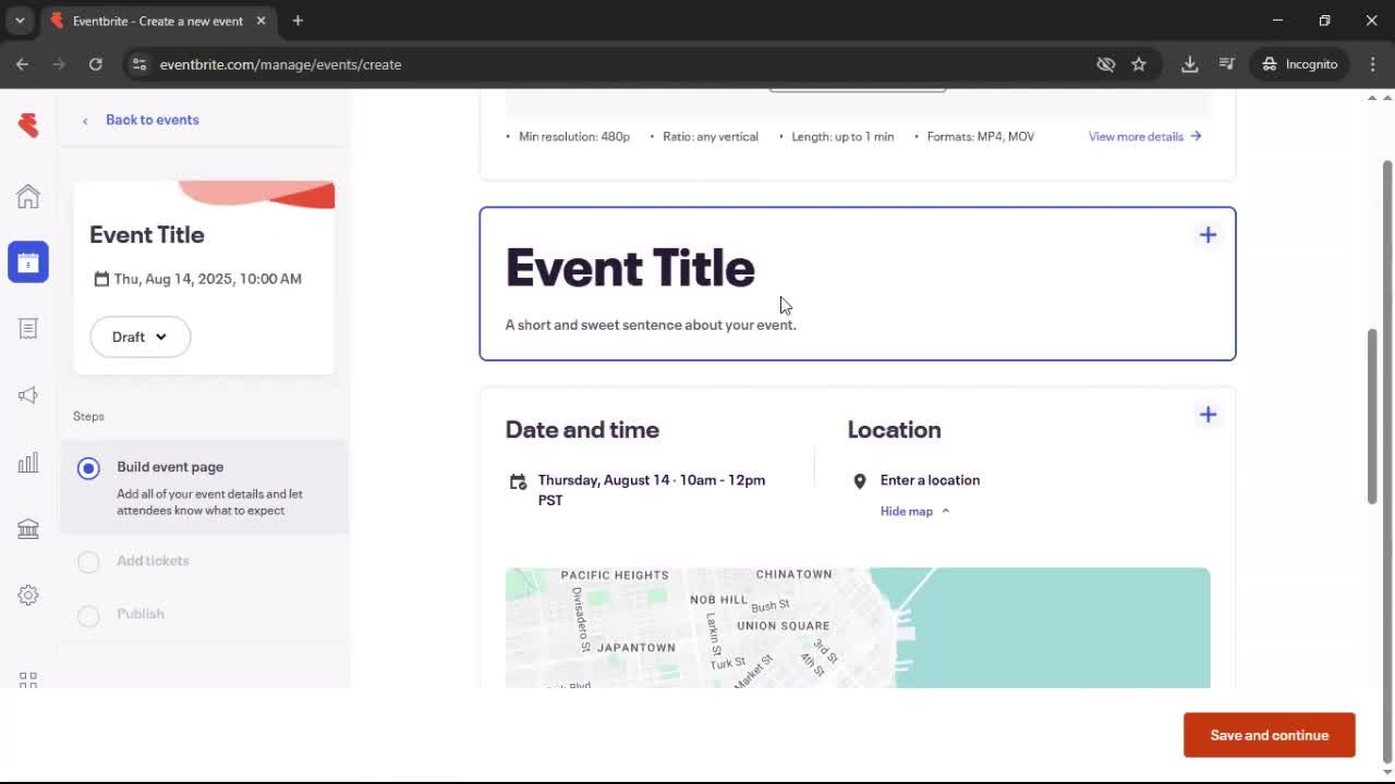 Creating an event screenshot