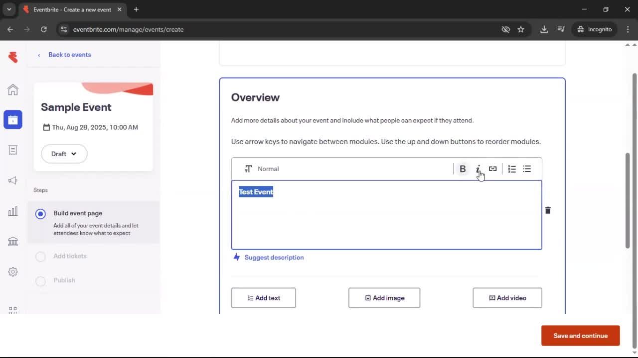 Creating an event screenshot
