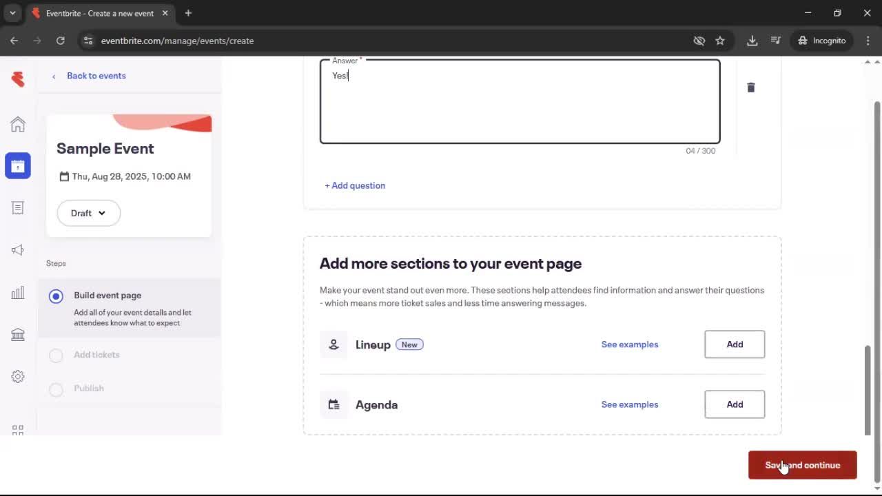 Creating an event screenshot