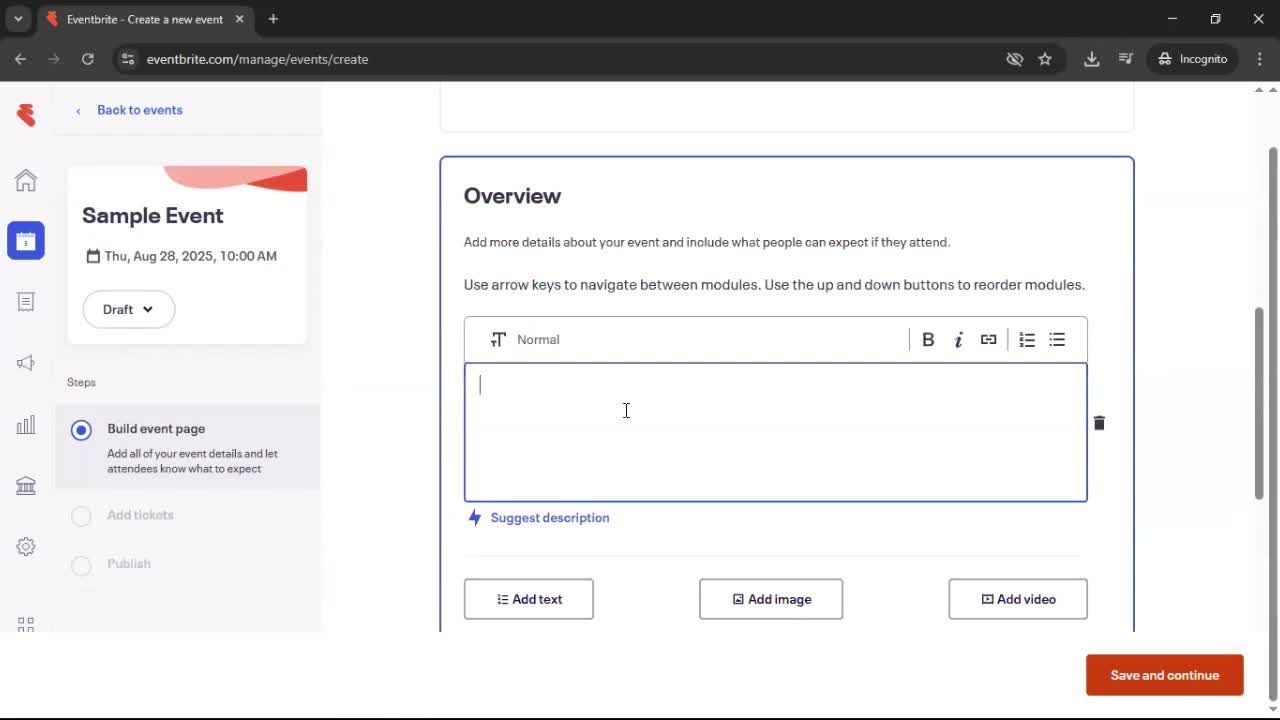 Creating an event screenshot