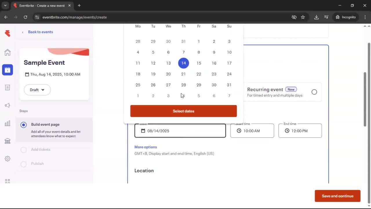 Creating an event screenshot
