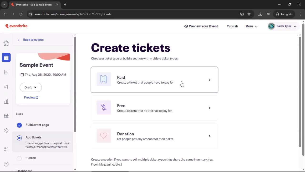 Creating an event screenshot