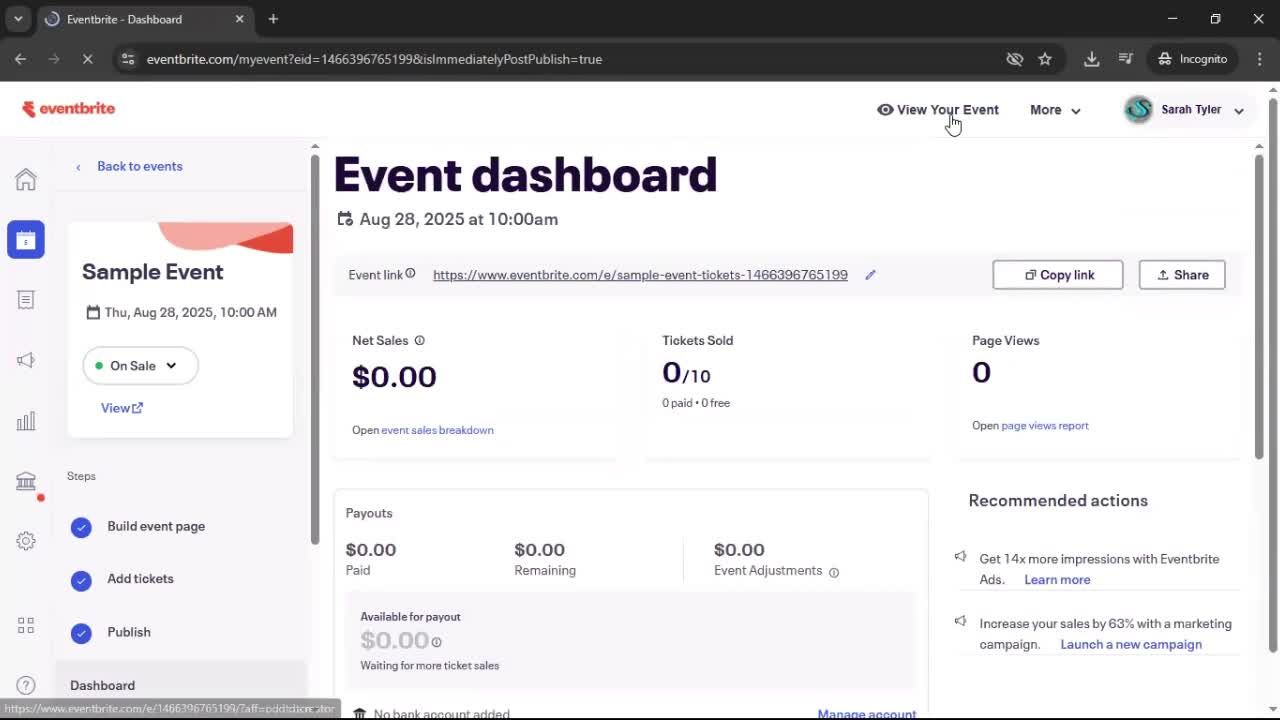 Creating an event screenshot